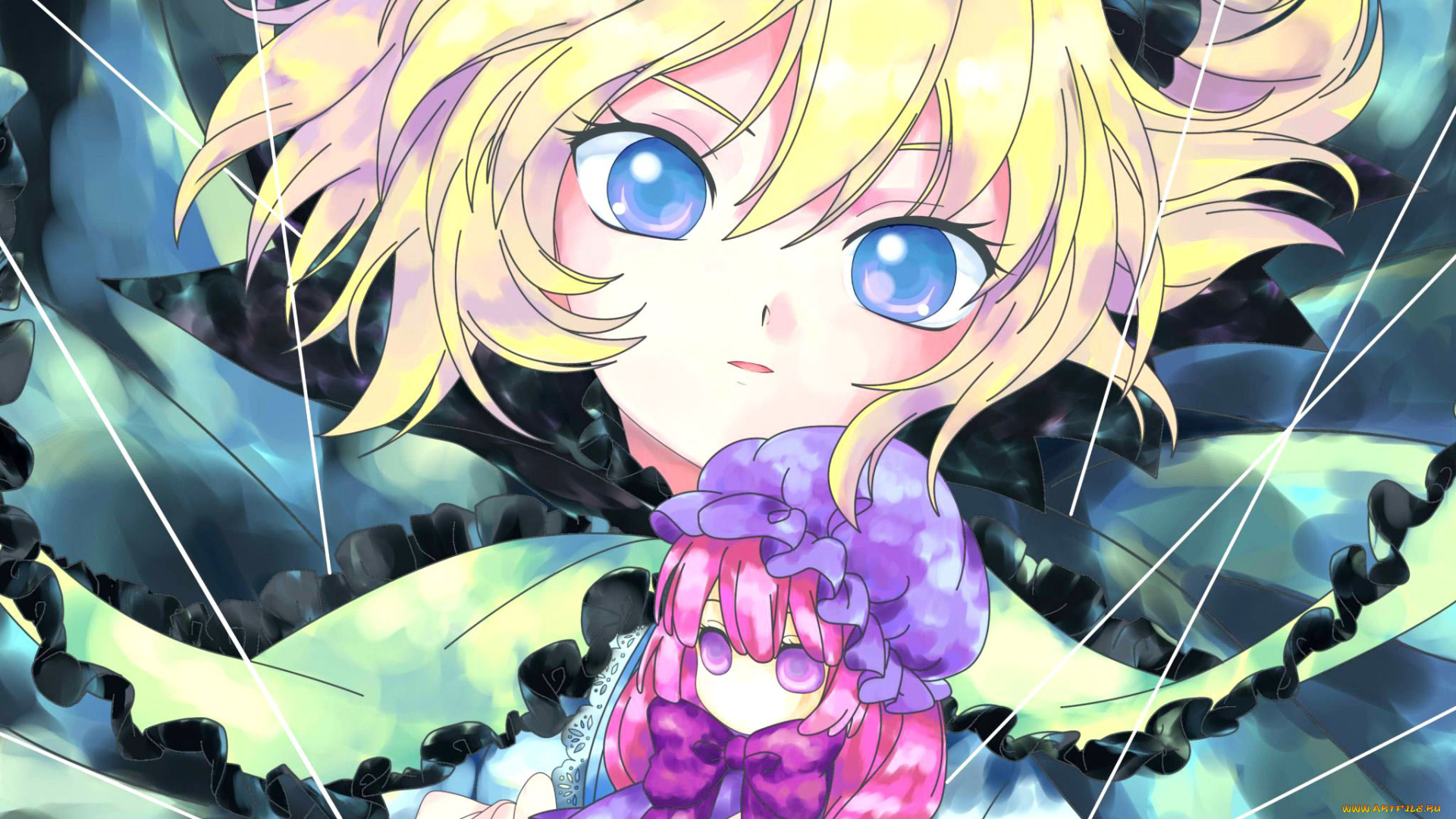 аниме, touhou, взгляд, девушка, фон