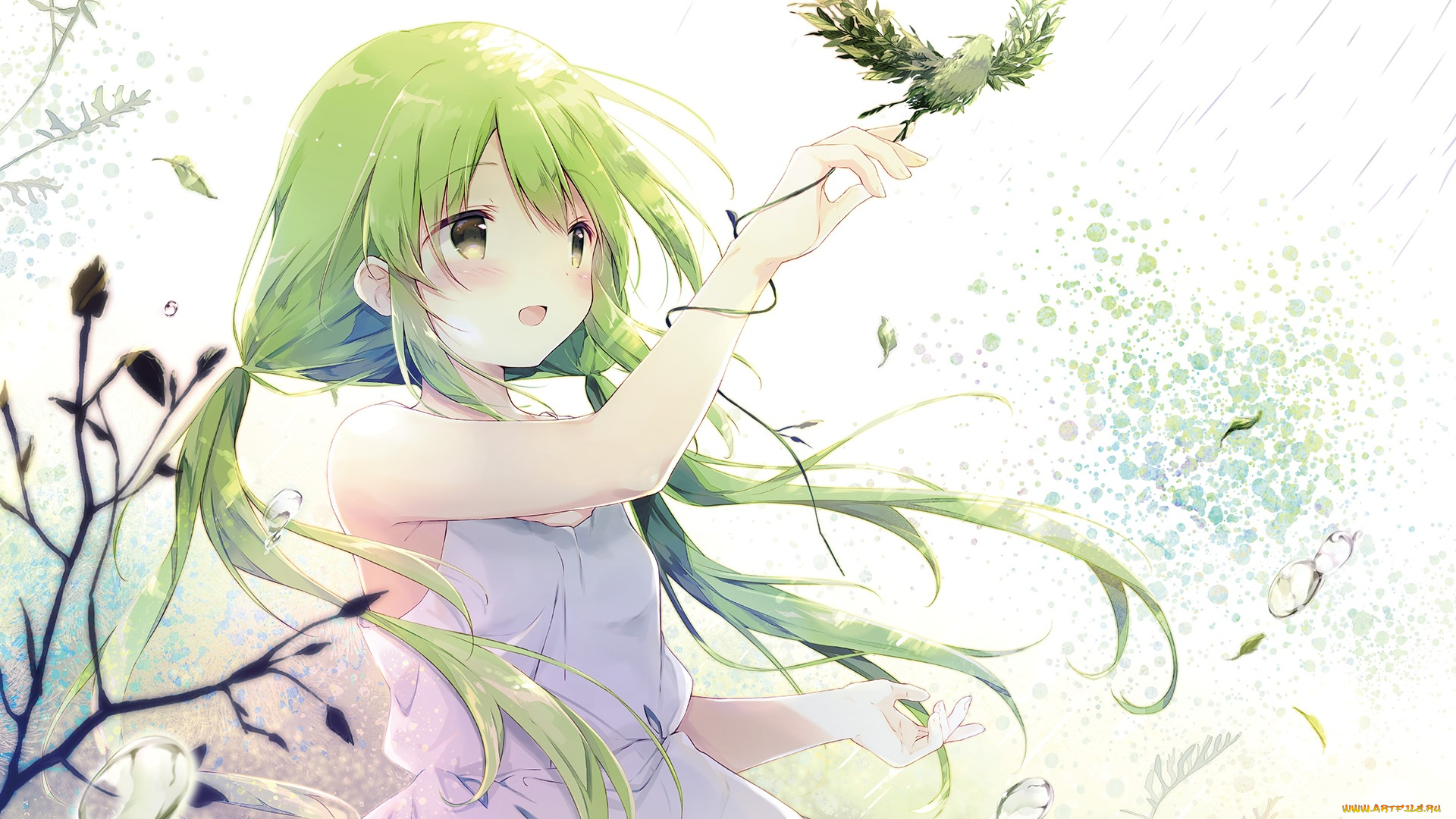 аниме, unknown, , другое, птичка, девочка