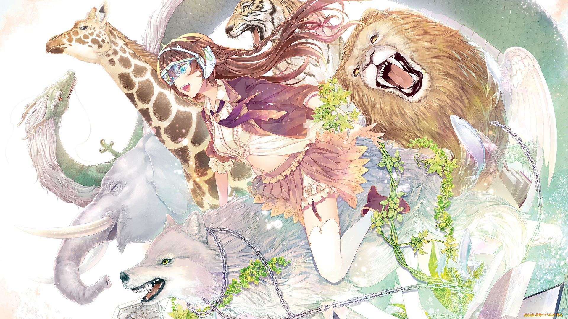 аниме, животные, , существа, девушка