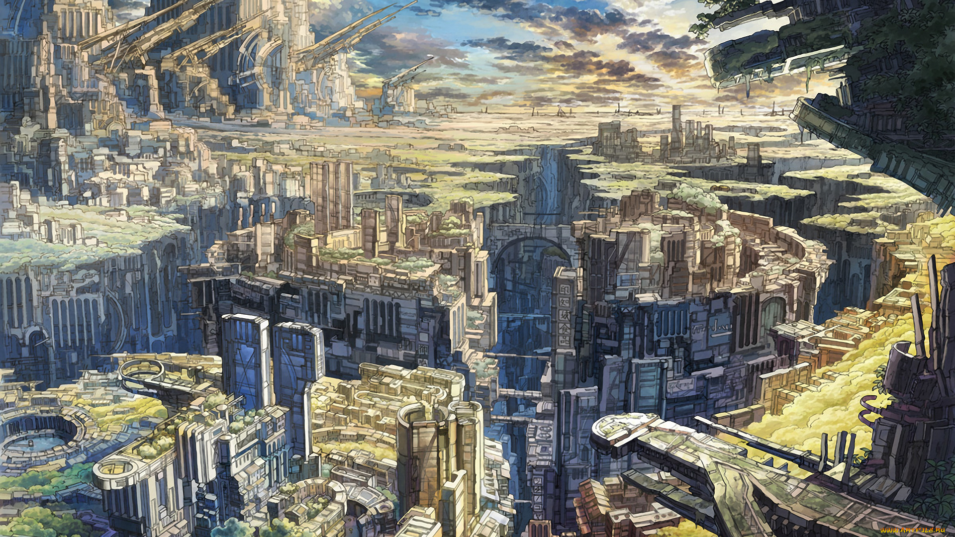 original, аниме, город, , улицы, , здания