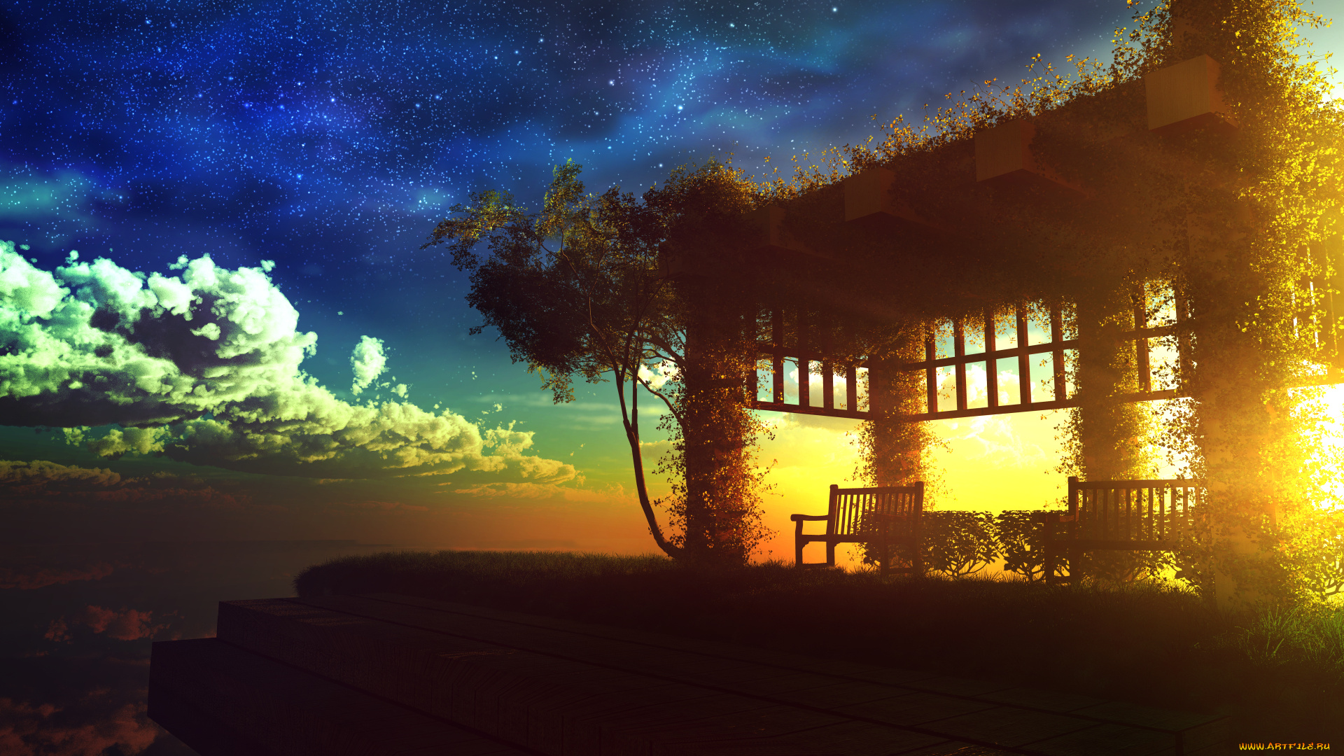 original, аниме, город, , улицы, , здания