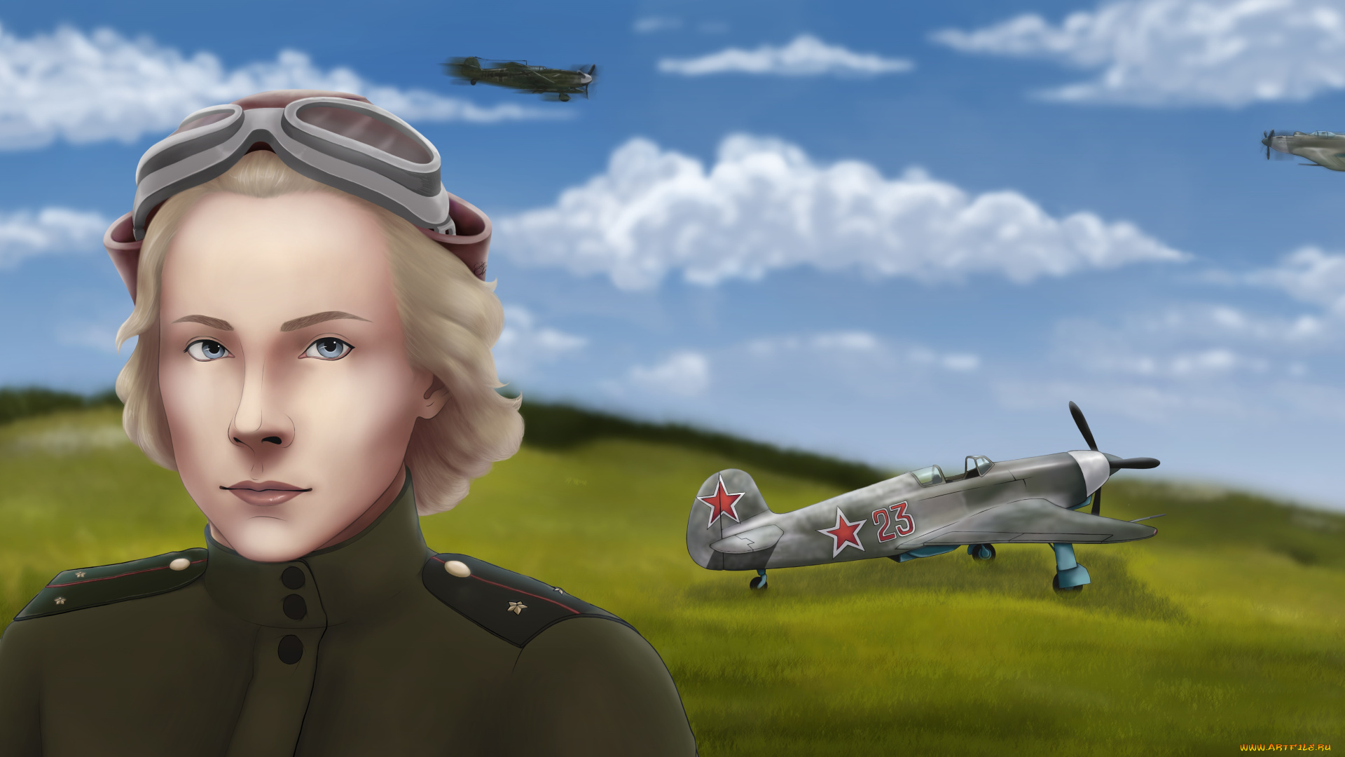 рисованное, армия, фон, взгляд, девушка