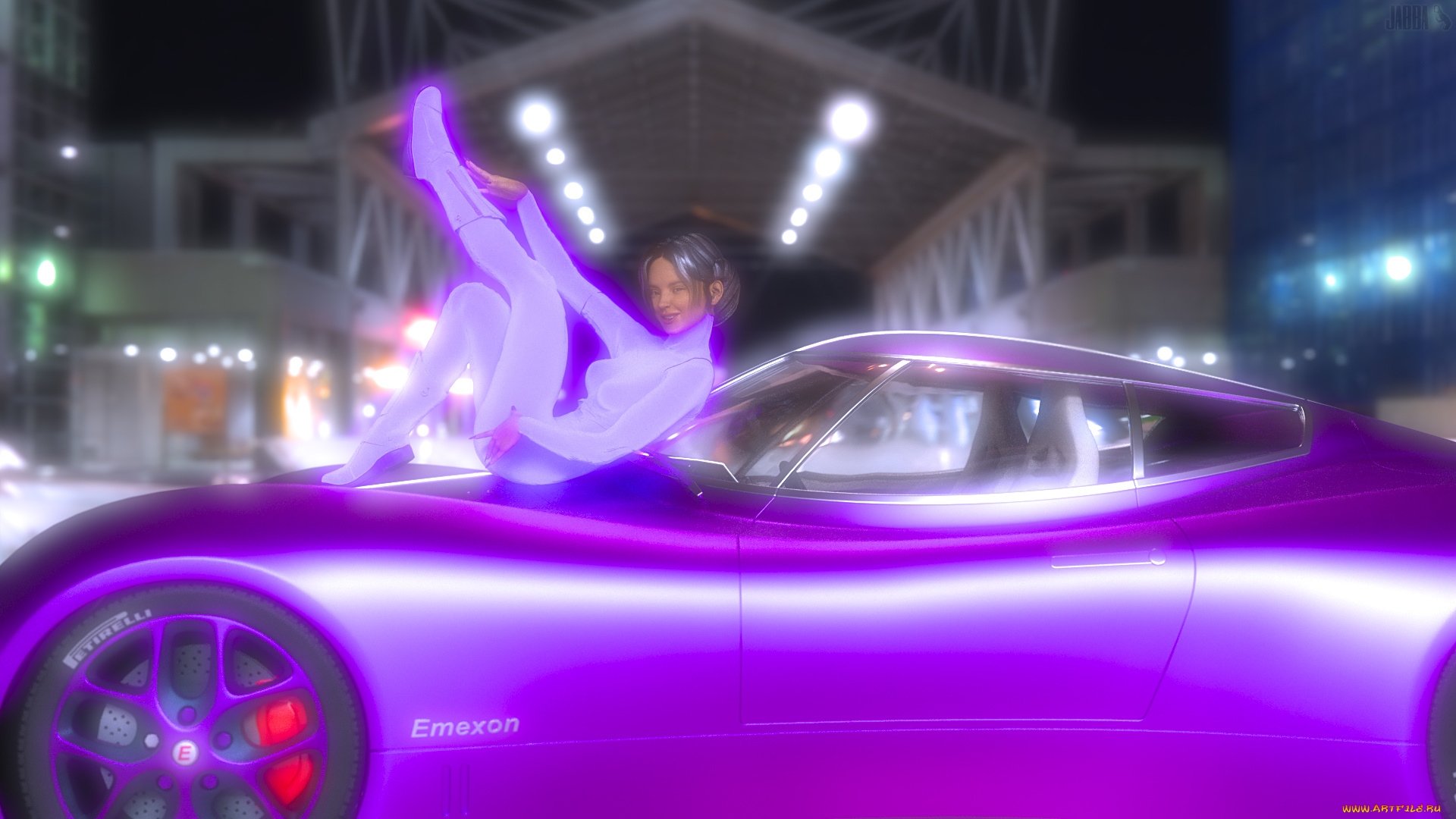 рисованное, люди, взгляд, девушка, автомобиль, фон