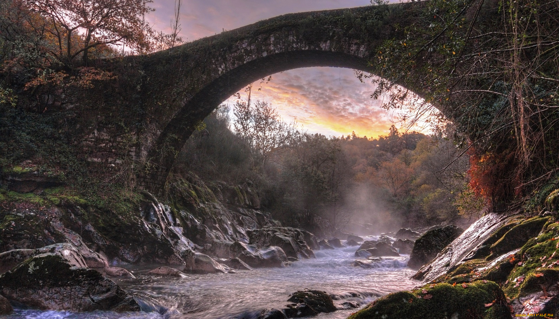 природа, реки, озера, деревья, поток, камни, лес, река, мост