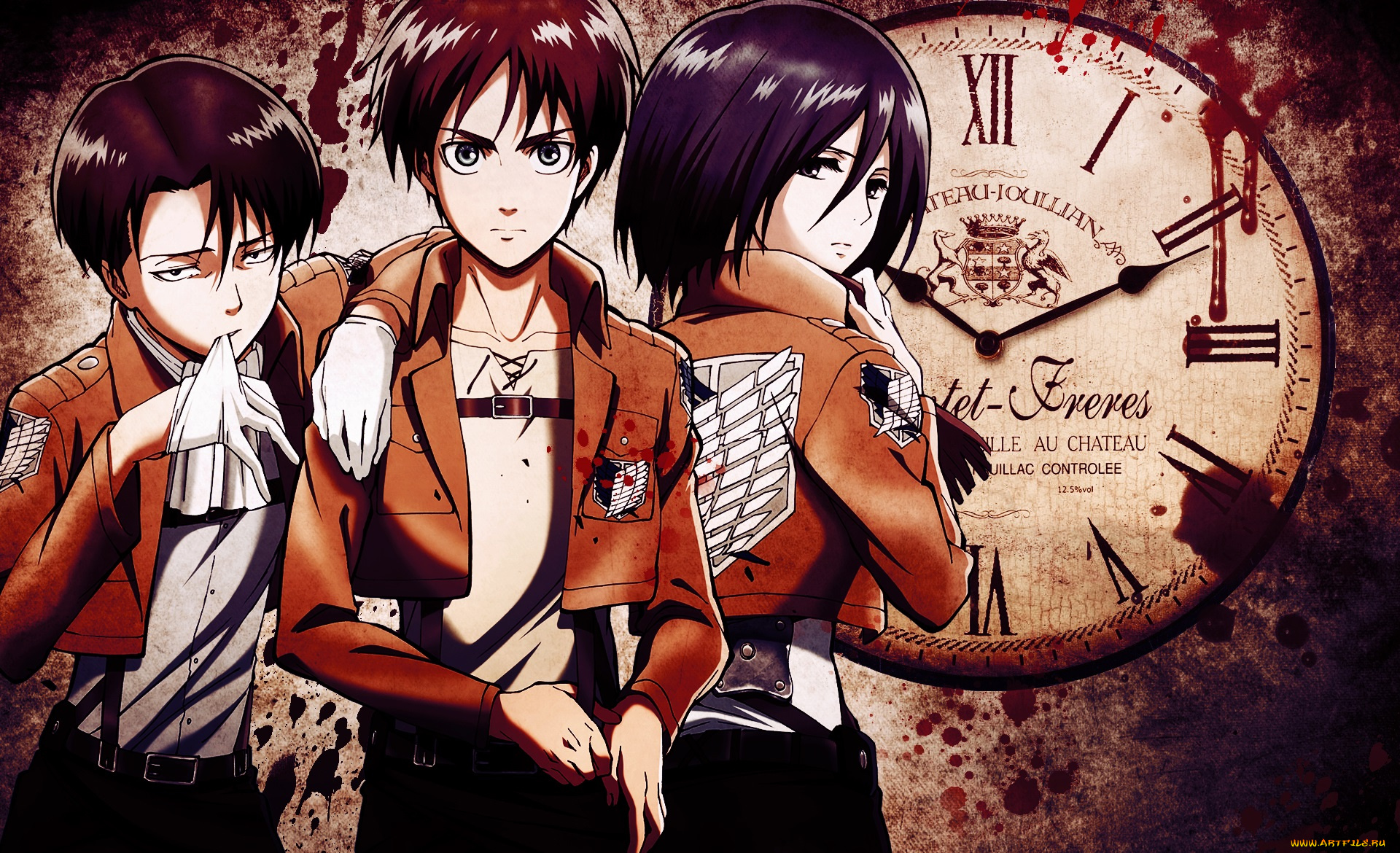 аниме, shingeki, no, kyojin, эрен, леви, микаса