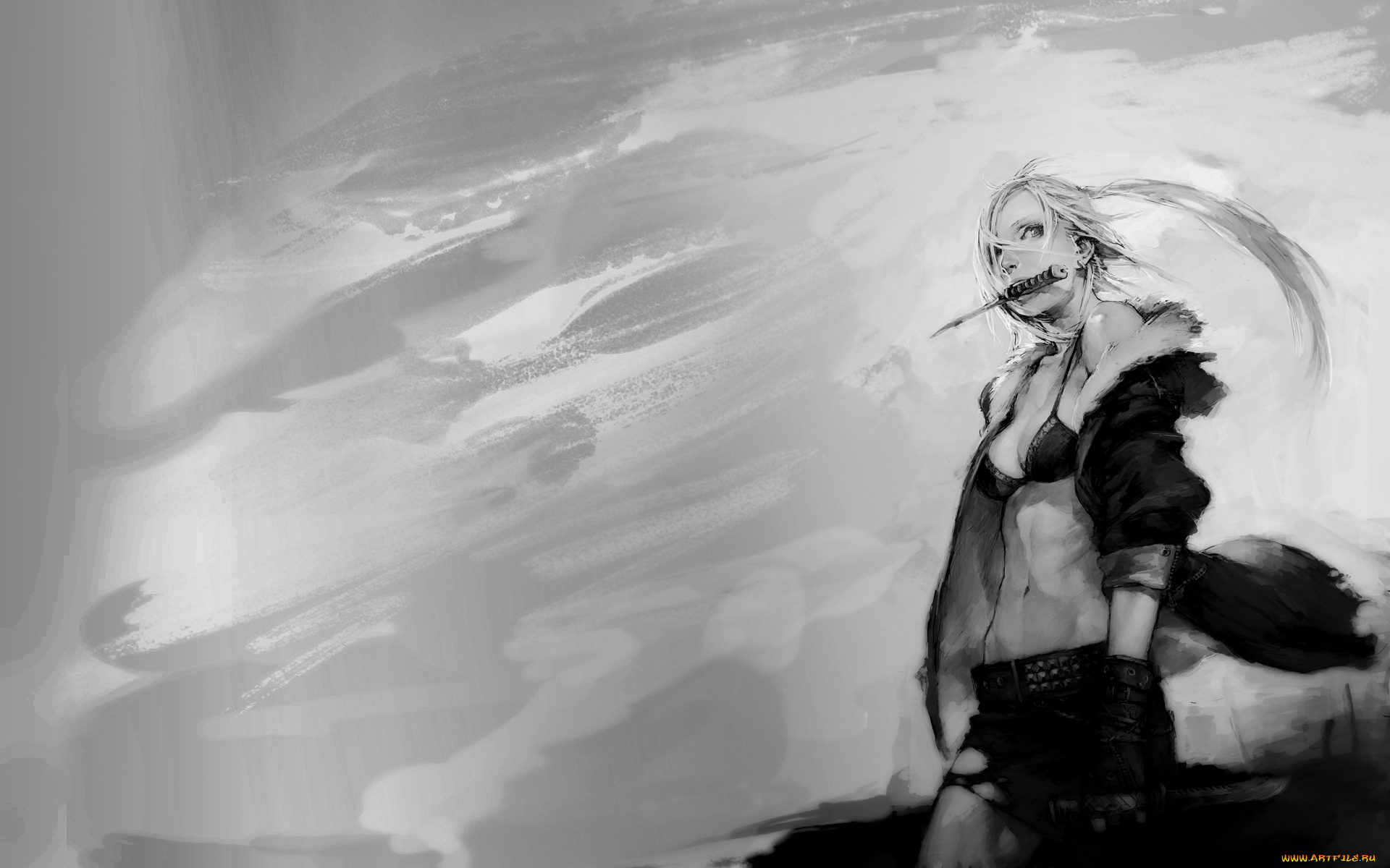 аниме, оружие, , техника, , технологии, девушка, нож