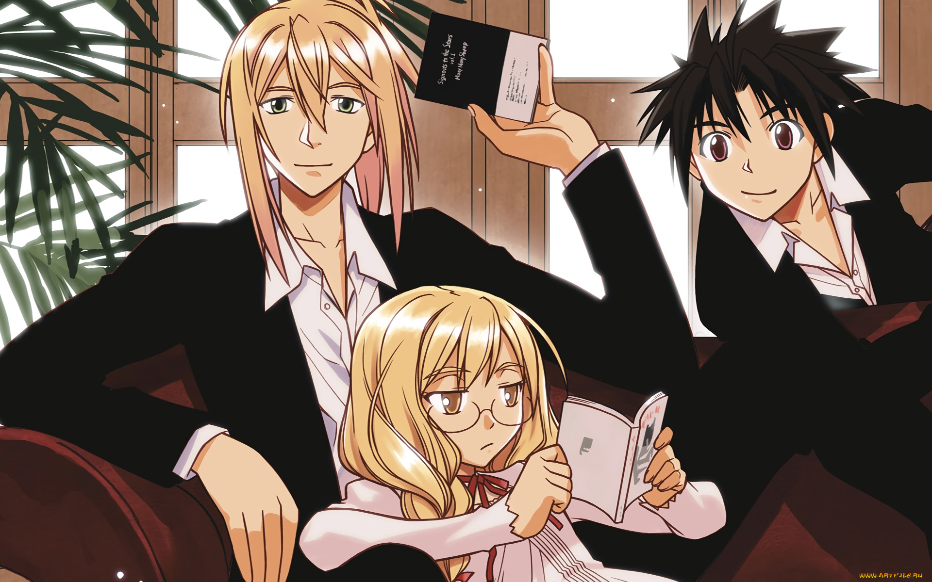uq, holder, аниме, парни, фон, взгляд