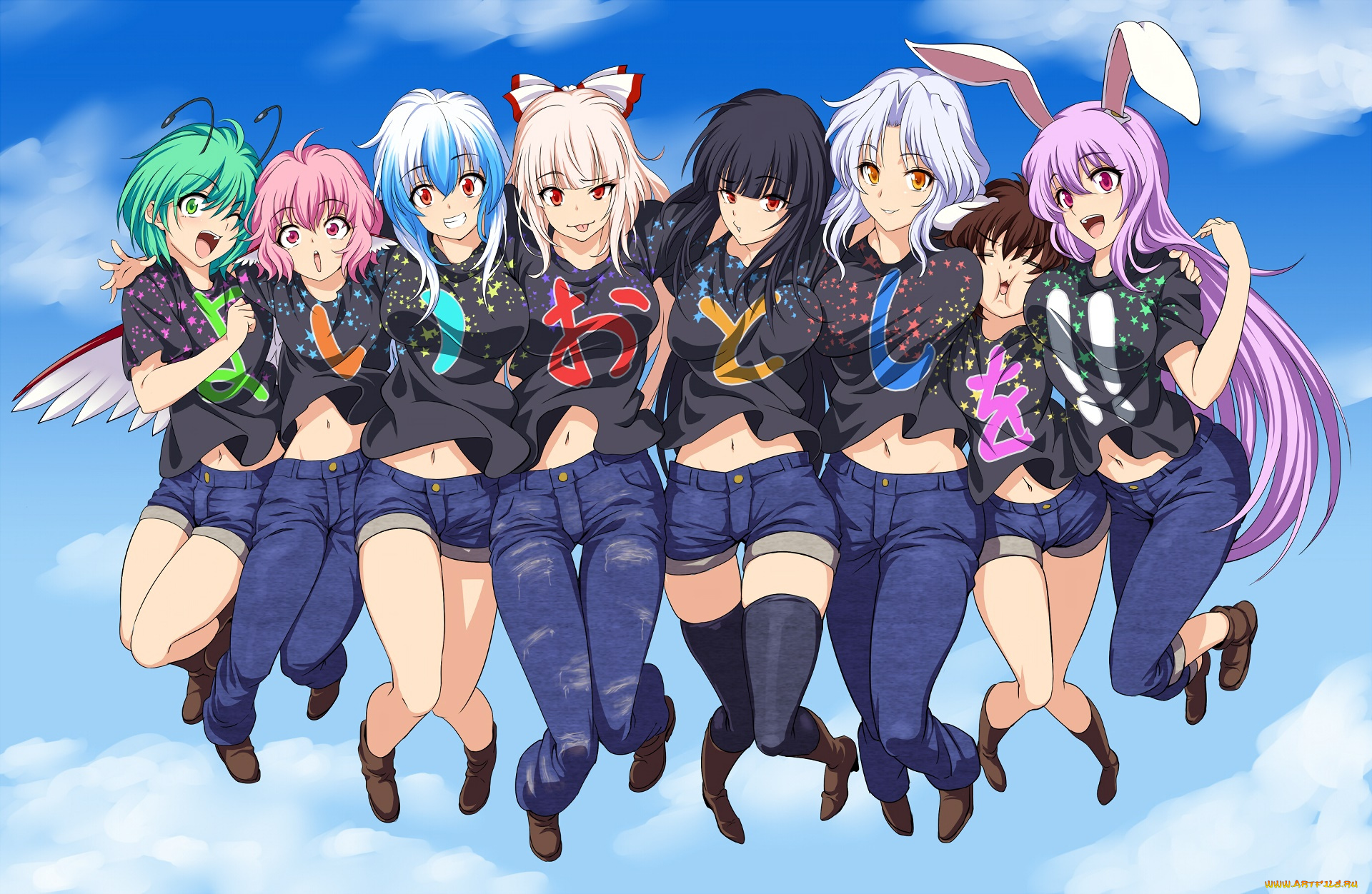 аниме, touhou, девушки, взгляд, фон