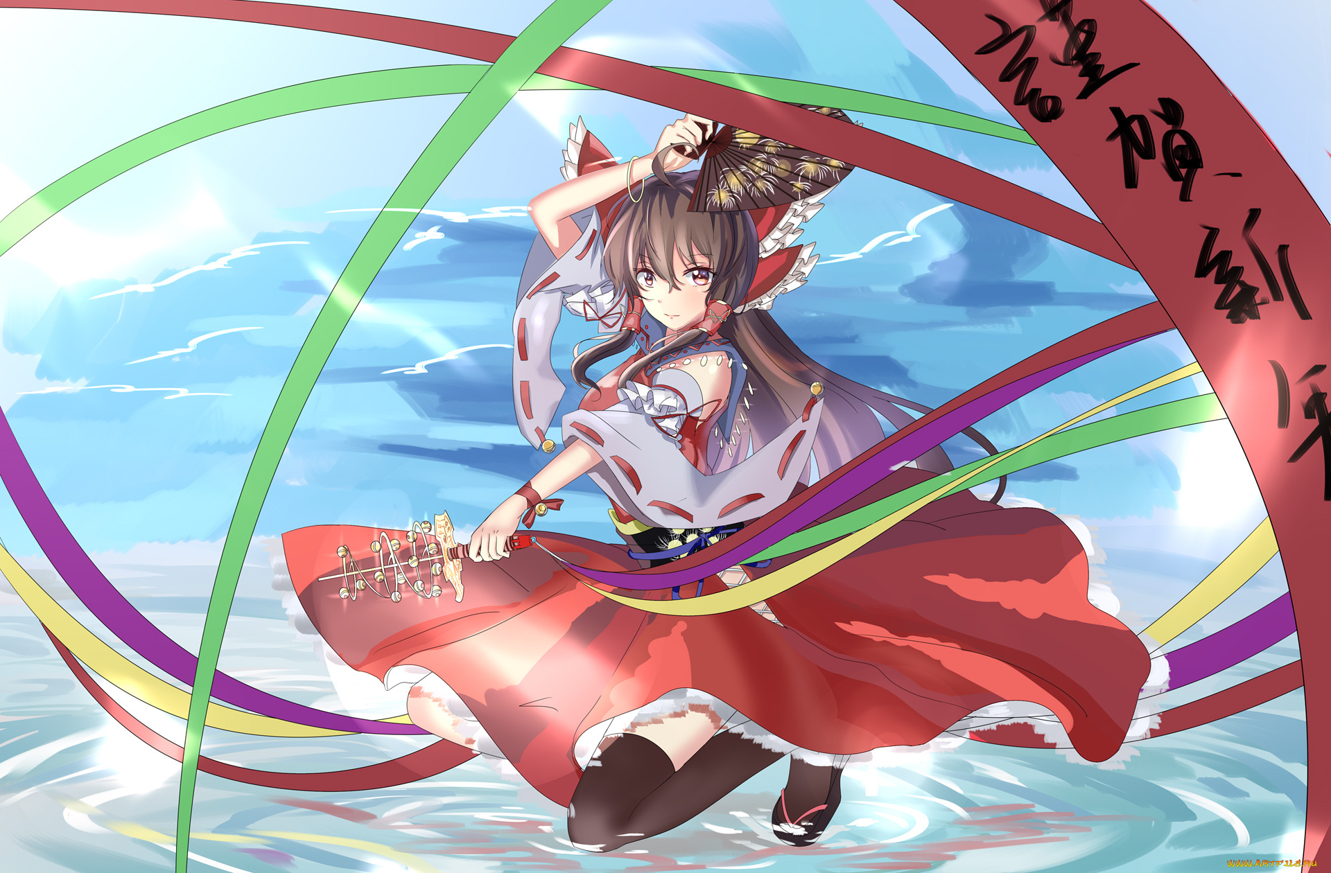 аниме, touhou, взгляд, девушка, фон