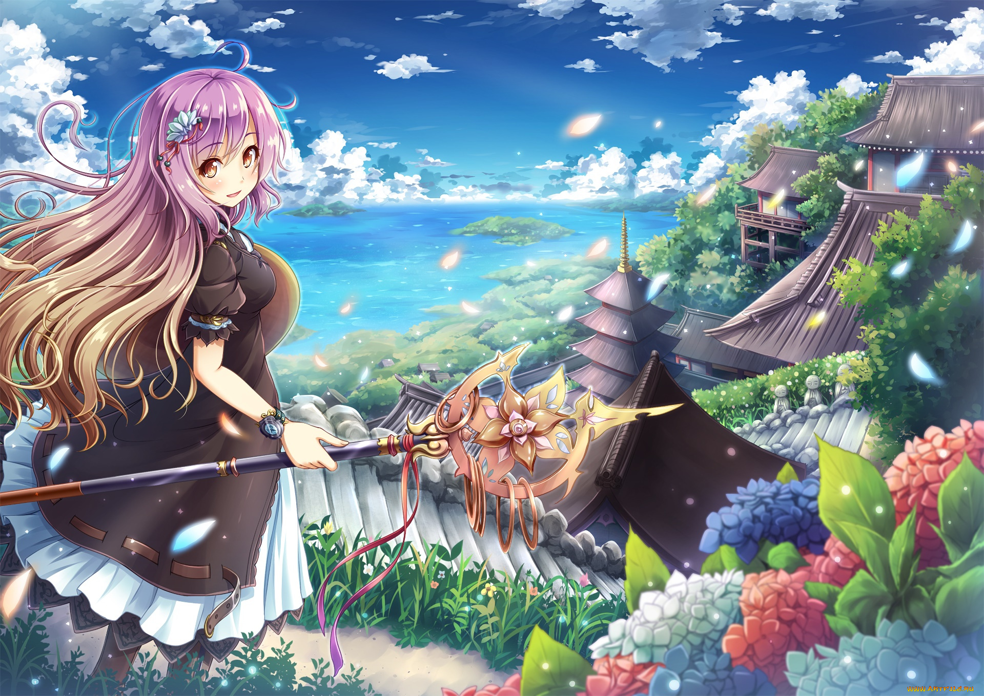 аниме, touhou, девушка, взгляд, фон