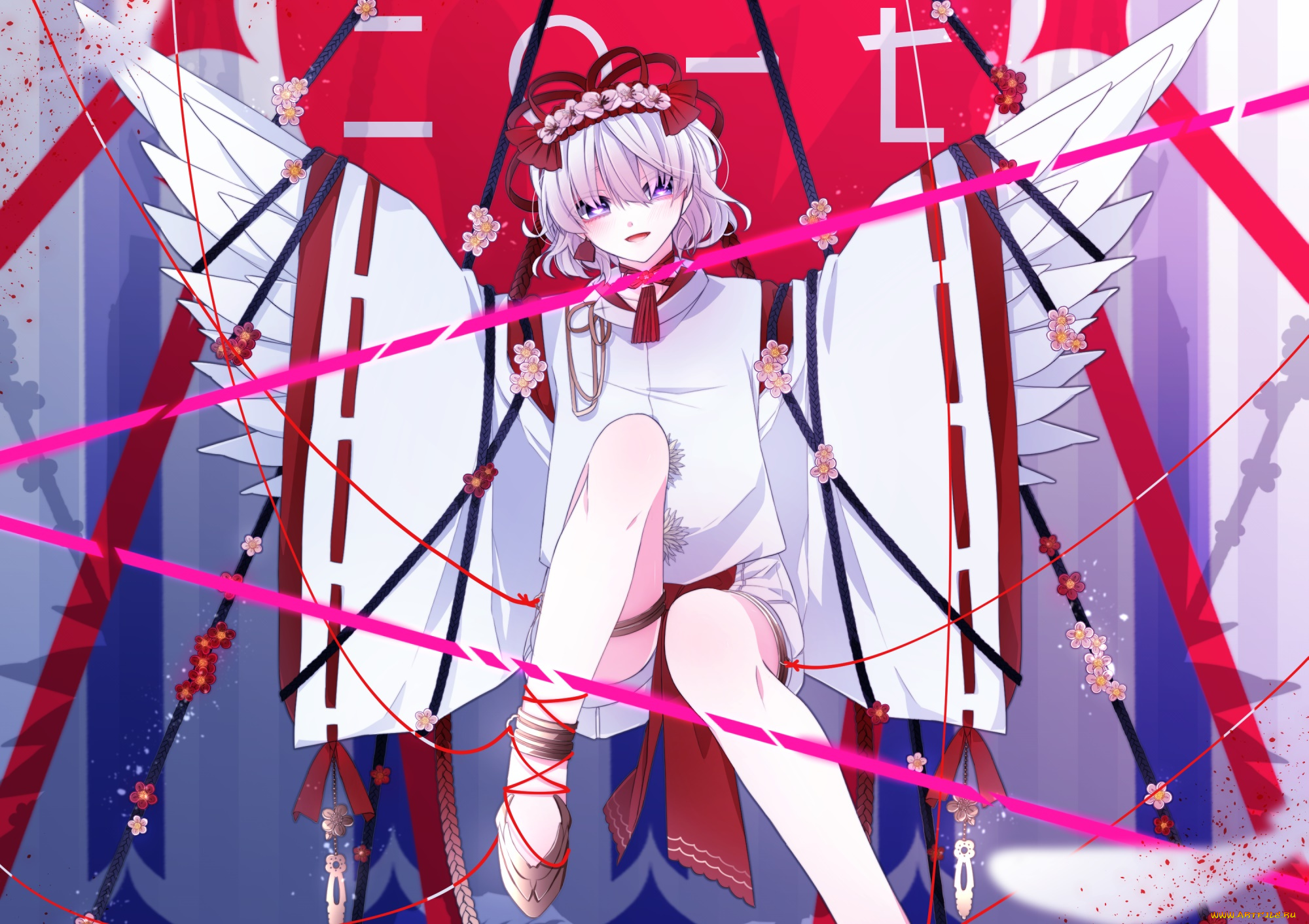 аниме, ангелы, , демоны, фон, взгляд, девушка