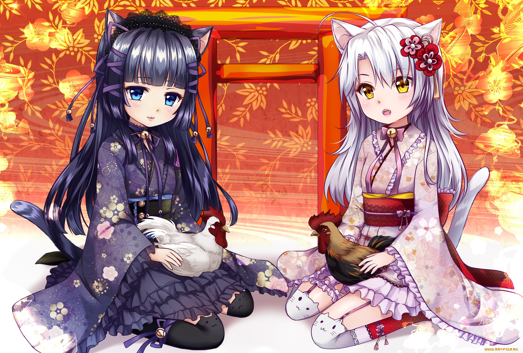 аниме, животные, , существа, фон, взгляд, девушки