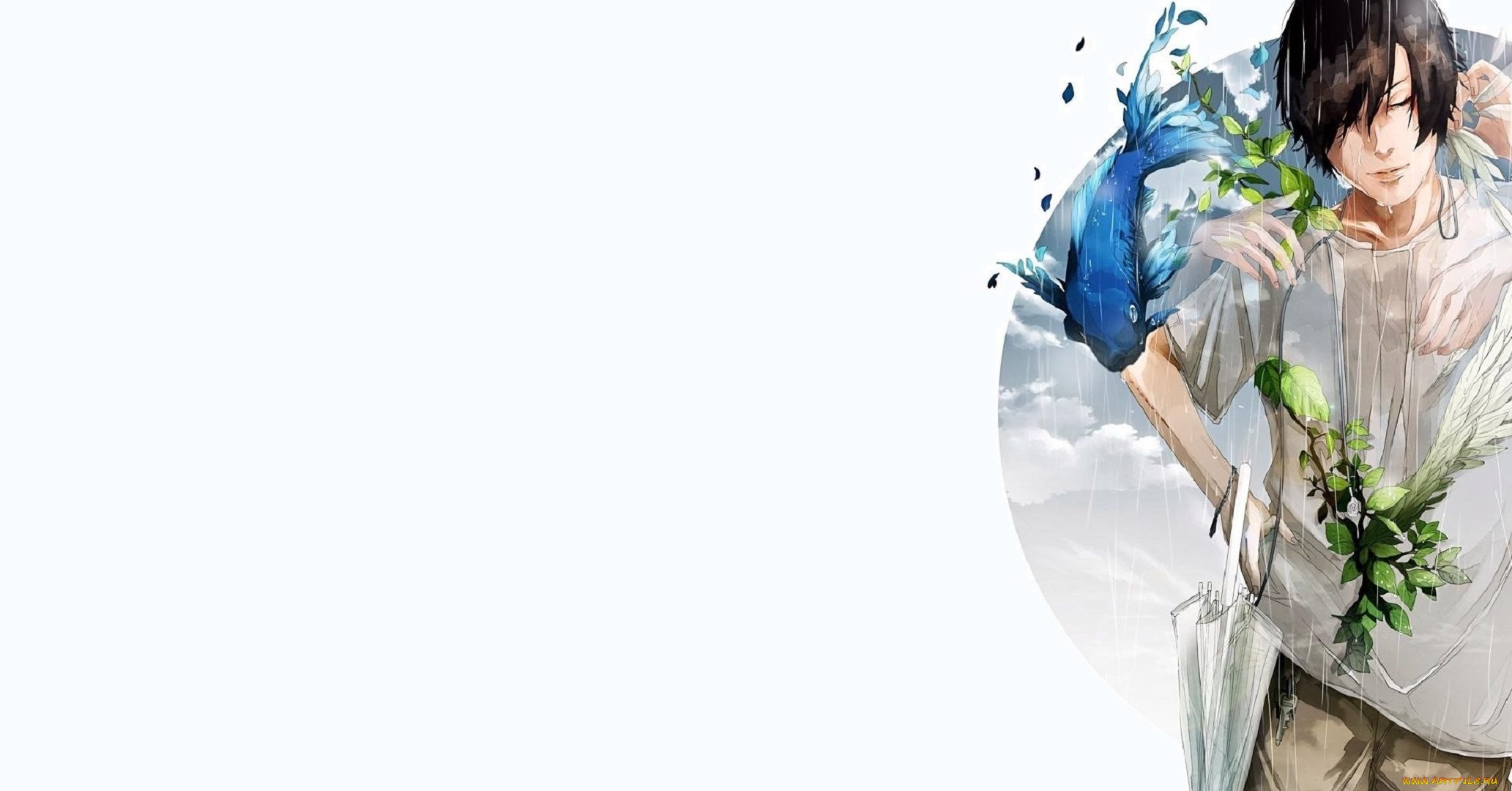 аниме, животные, , существа, парень, рыба