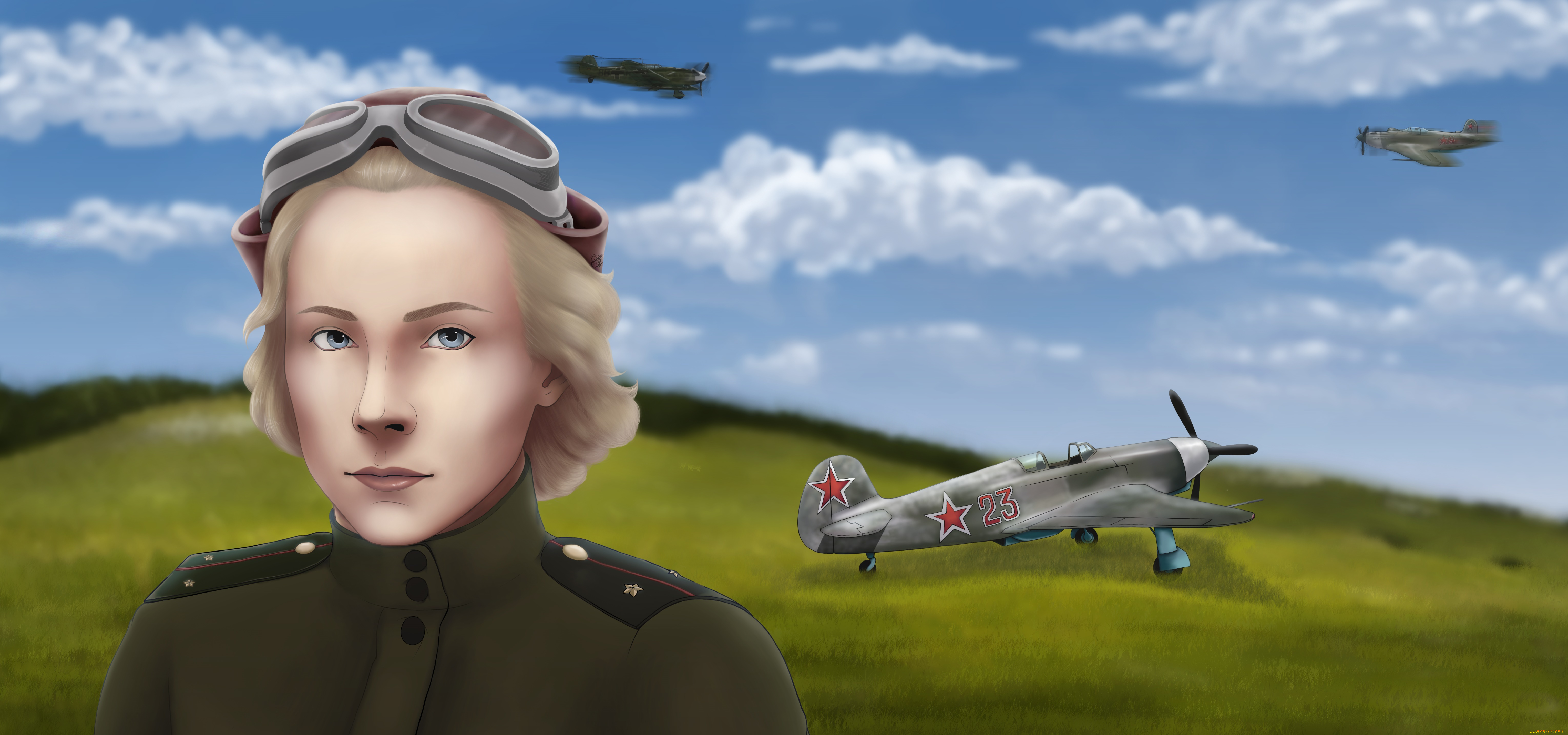 рисованное, армия, фон, взгляд, девушка