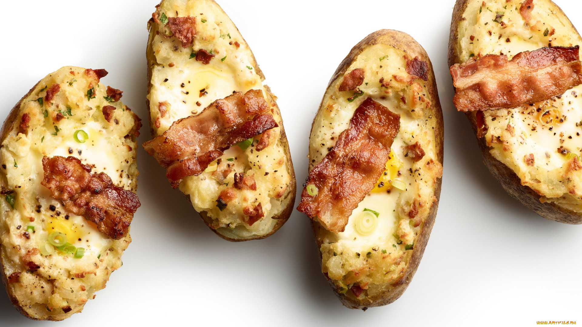 еда, картофель, бекон, фаршированный