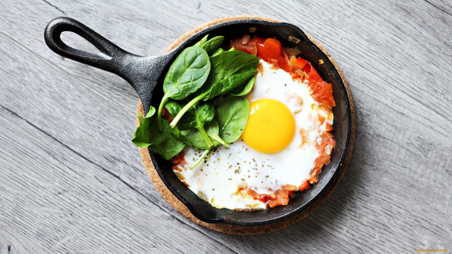 еда, Яичные, блюда, шпинат, глазунья
