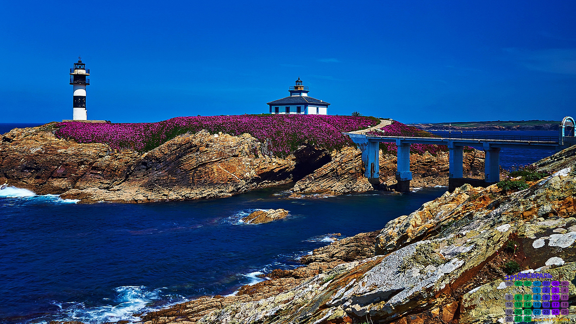 испания, календари, природа, мост, водоем, 2018, растения, маяк