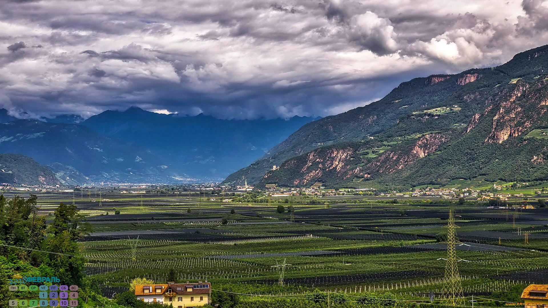 италия, календари, природа, дом, облака, растения, гора, 2018