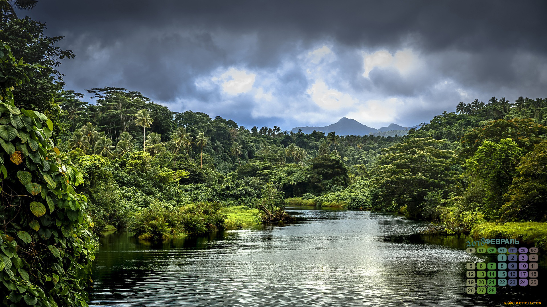 календари, природа, гора, 2018, водоем, деревья, растения