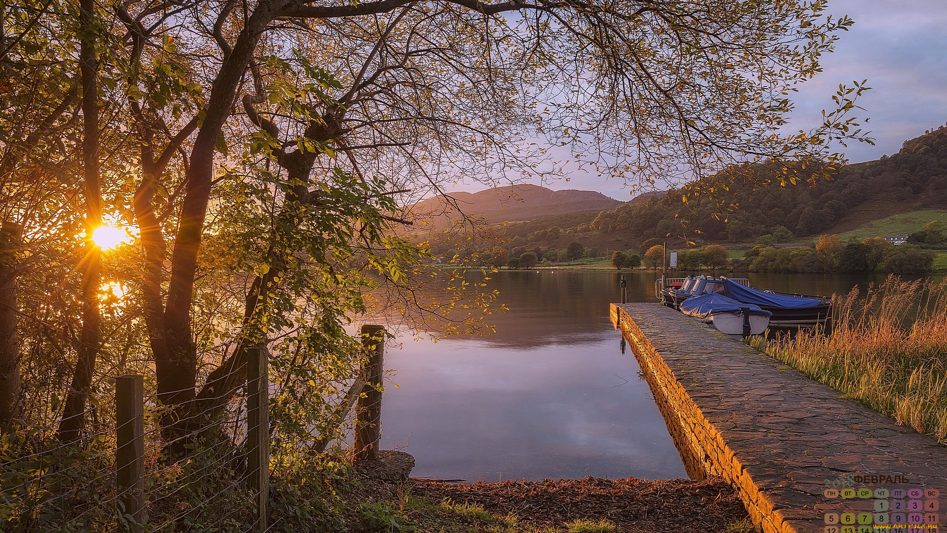календари, природа, пирс, водоем, деревья, 2018