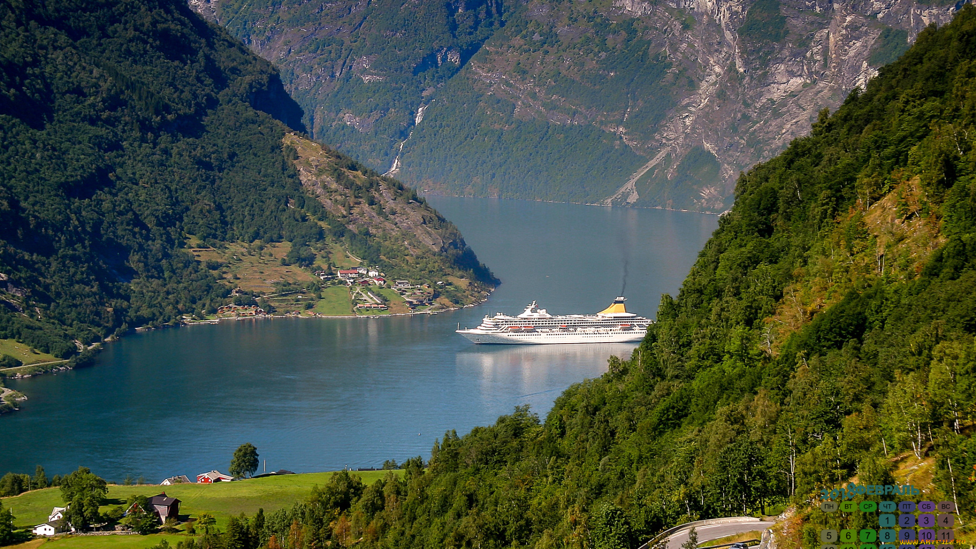 норвегия, календари, техника, , корабли, гора, водоем, 2018, корабль, растения
