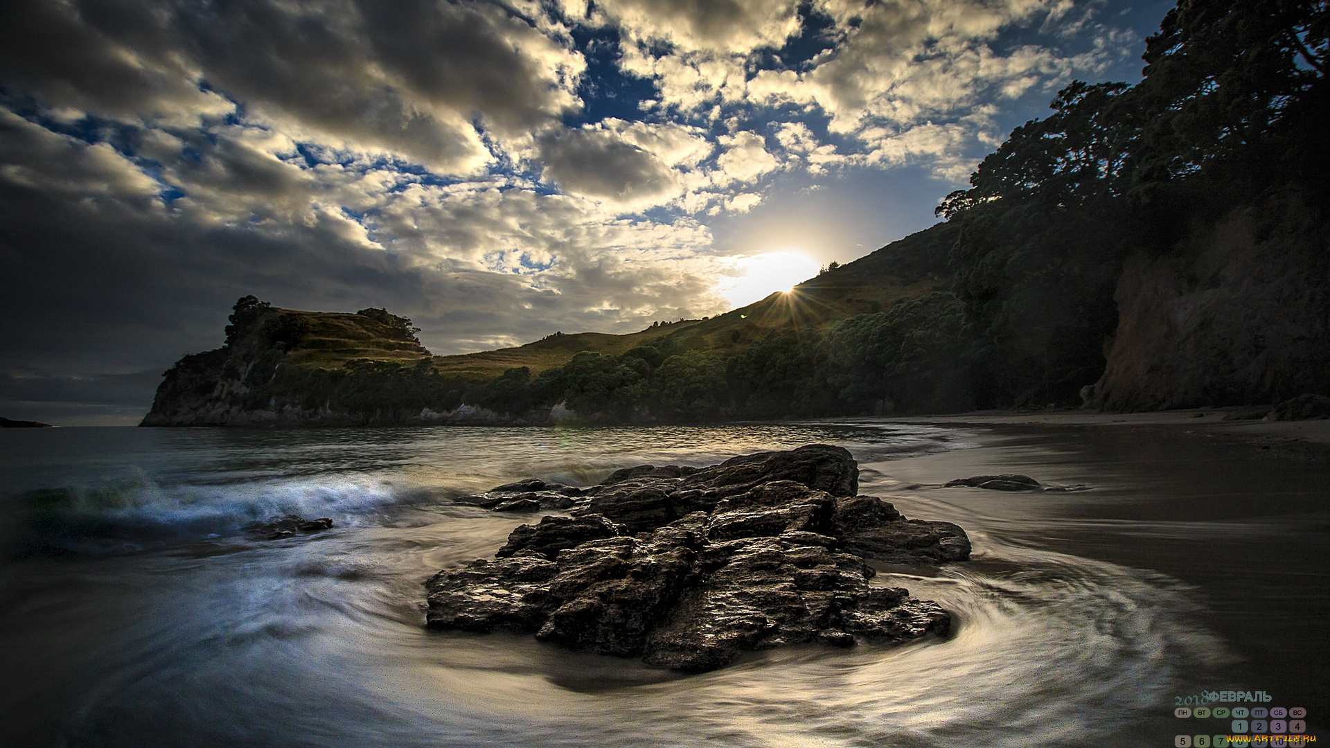 новая, зеландия, календари, природа, облака, камни, водоем, 2018