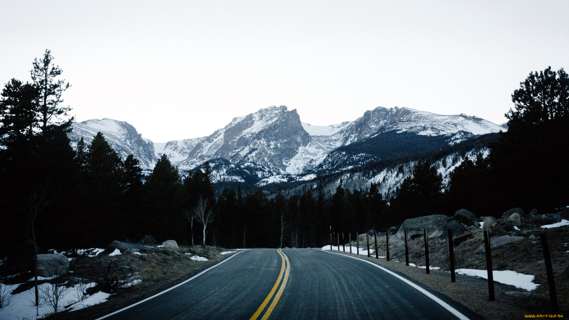 природа, дороги, снег, зима, горы, шоссе