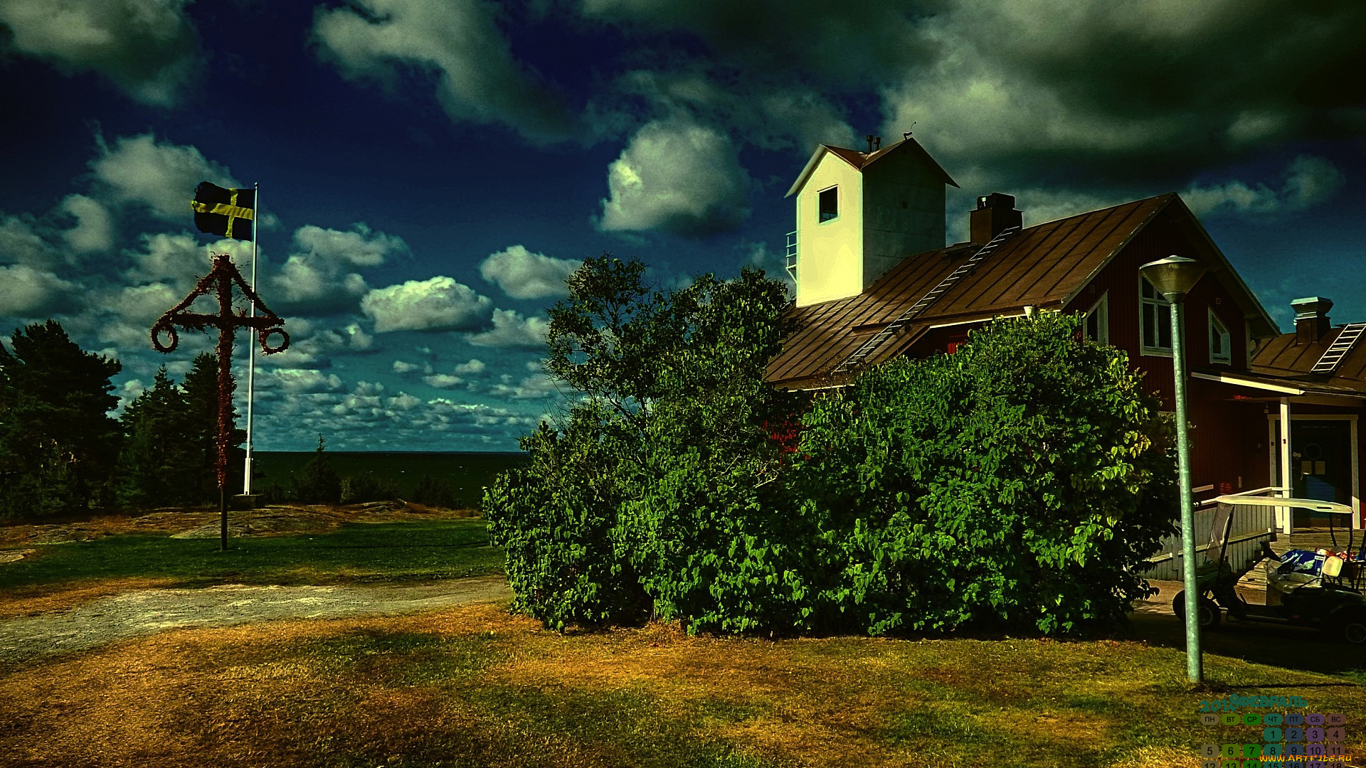 швеция, календари, города, деревья, 2018, облака, дом