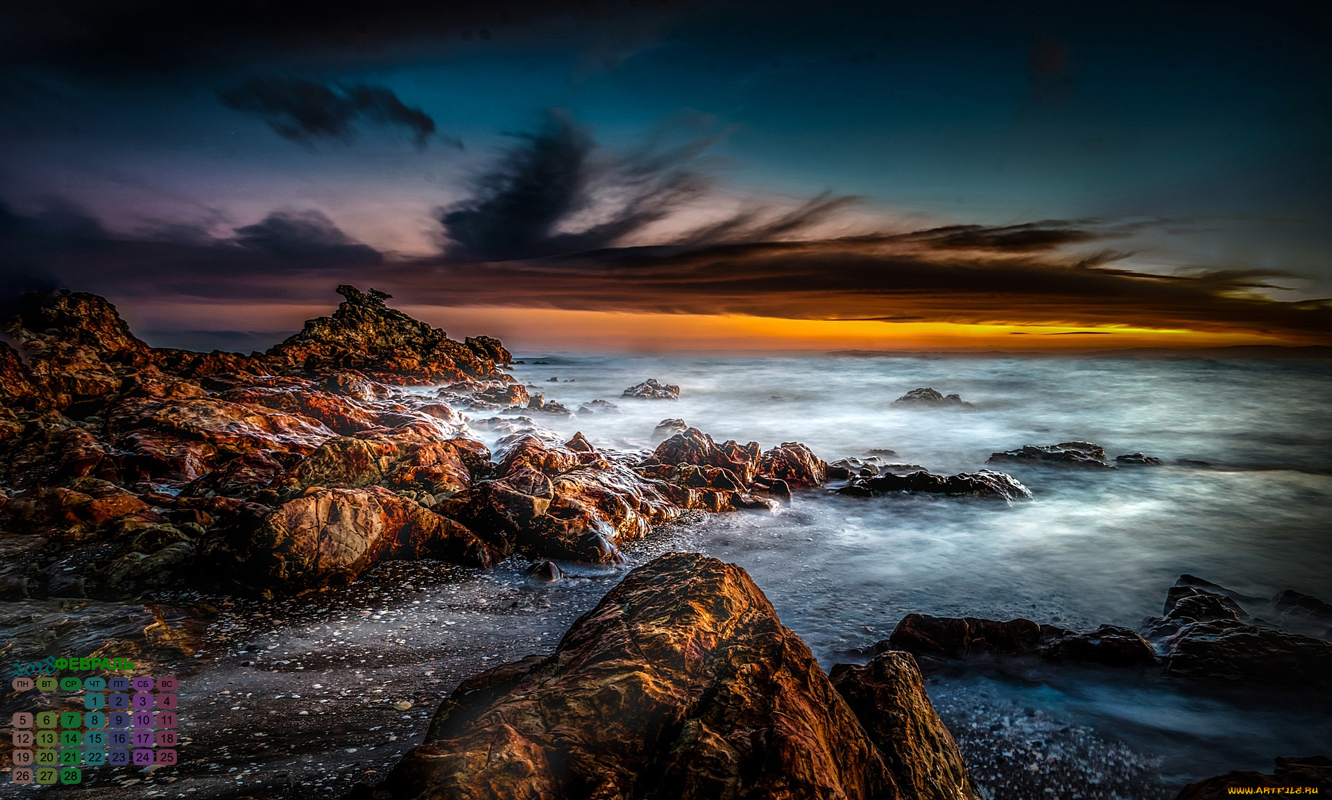 новая, зеландия, календари, природа, камни, водоем, 2018