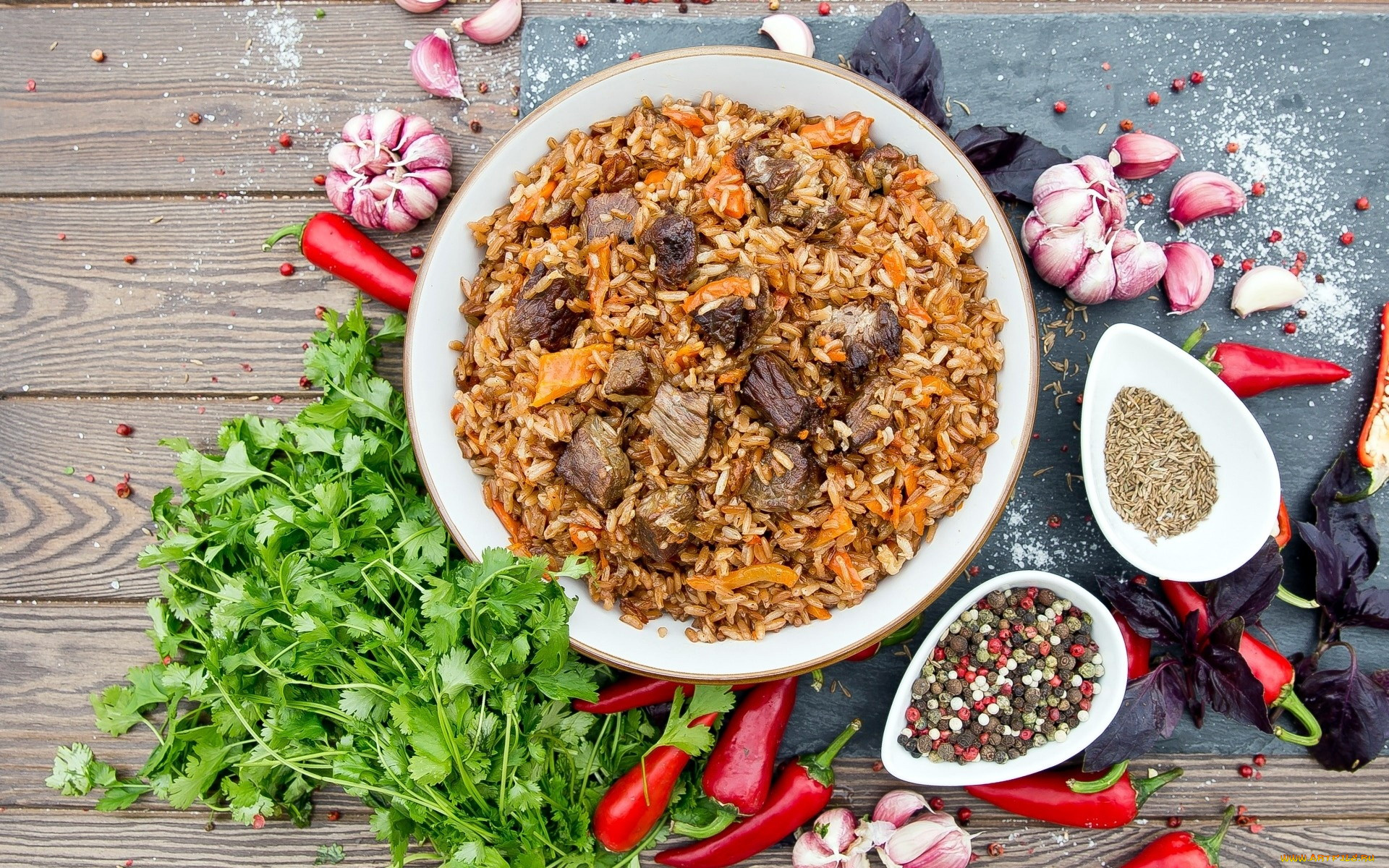 еда, вторые, блюда, рис, плов, перец, чеснок