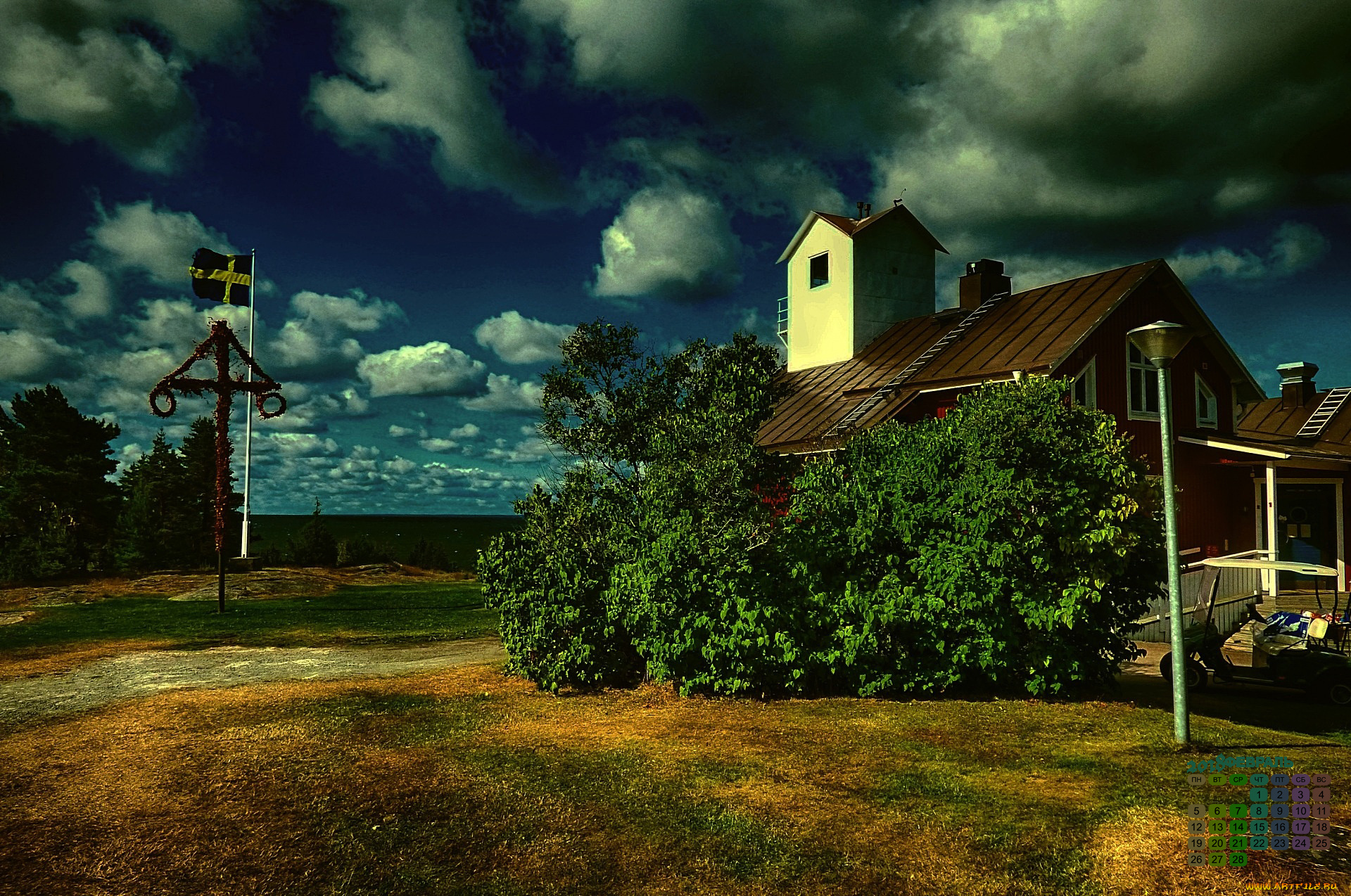 швеция, календари, города, деревья, 2018, облака, дом