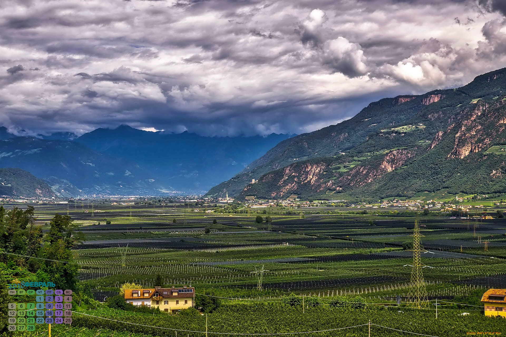 италия, календари, природа, дом, облака, растения, гора, 2018