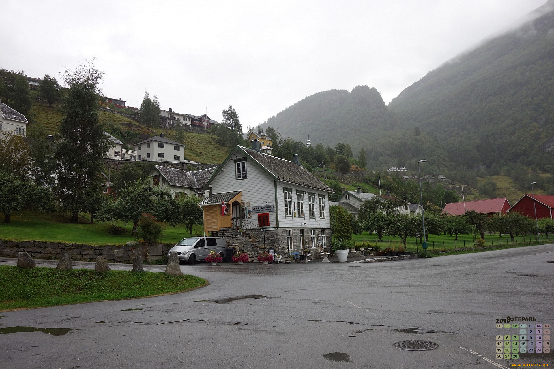 норвегия, календари, города, гора, дорога, дом, 2018
