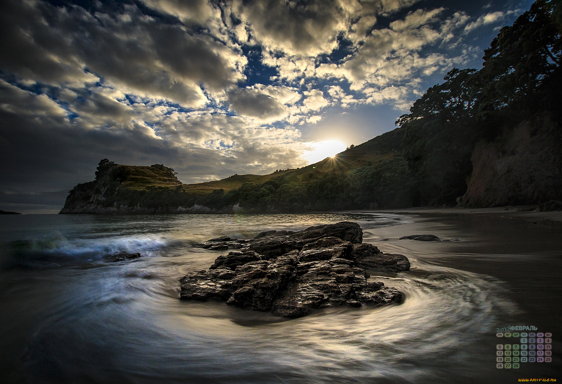новая, зеландия, календари, природа, облака, камни, водоем, 2018
