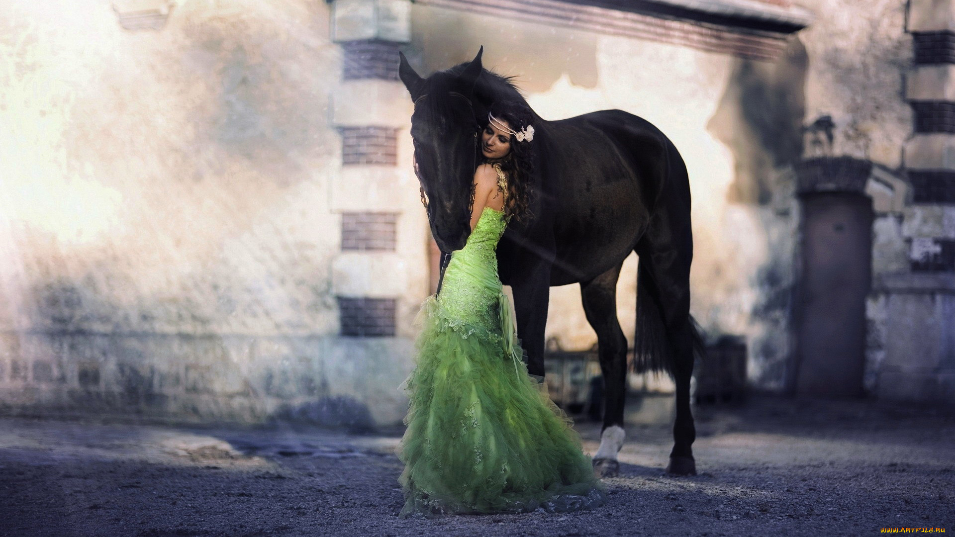 девушки, -, брюнетки, , шатенки, брюнетка, нарядное, платье, лошадь