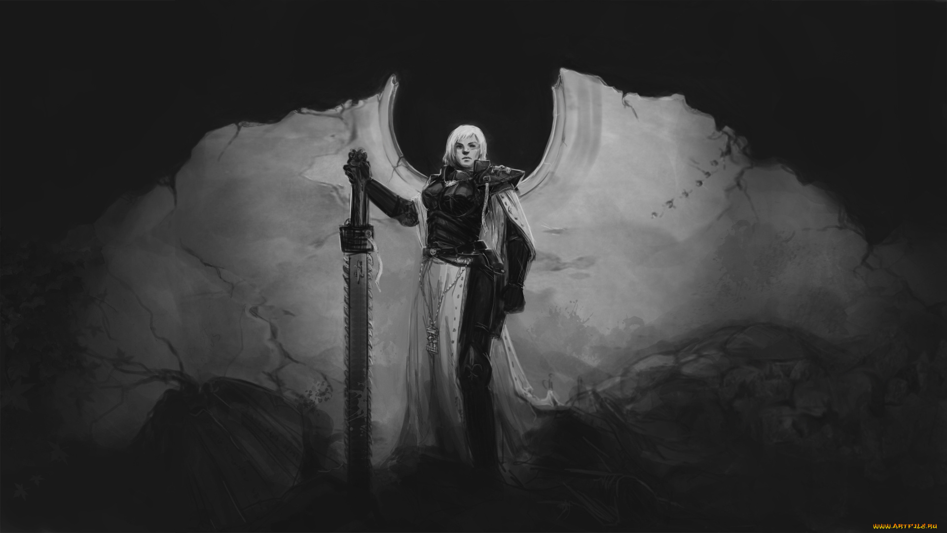 warhammer, 40, 000, , dawn, of, war, видео, игры, девушка, фон, меч, униформа, взгляд