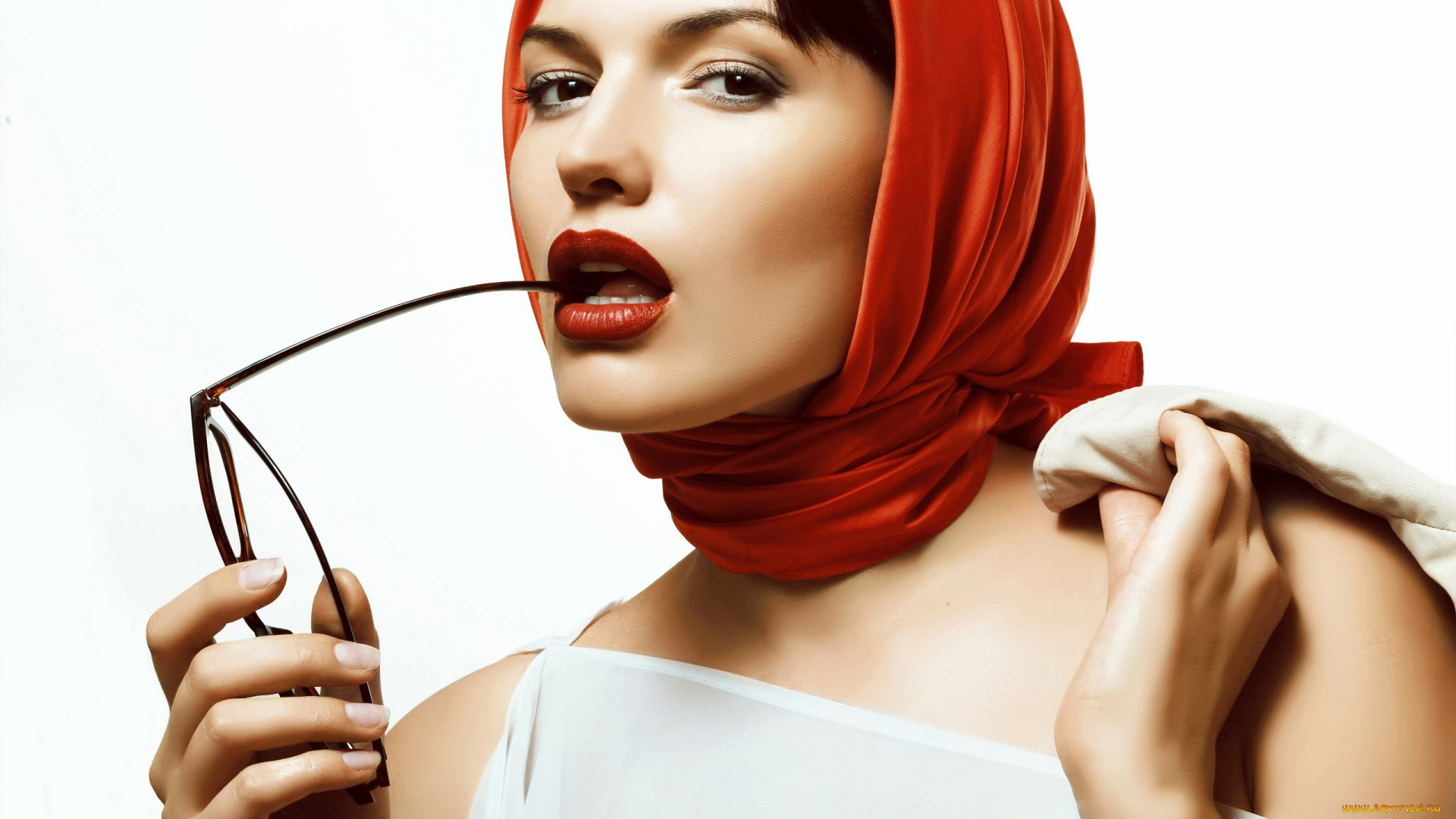 девушки, -, лица, , портреты, брюнетка, карие, глаза, платок, очки