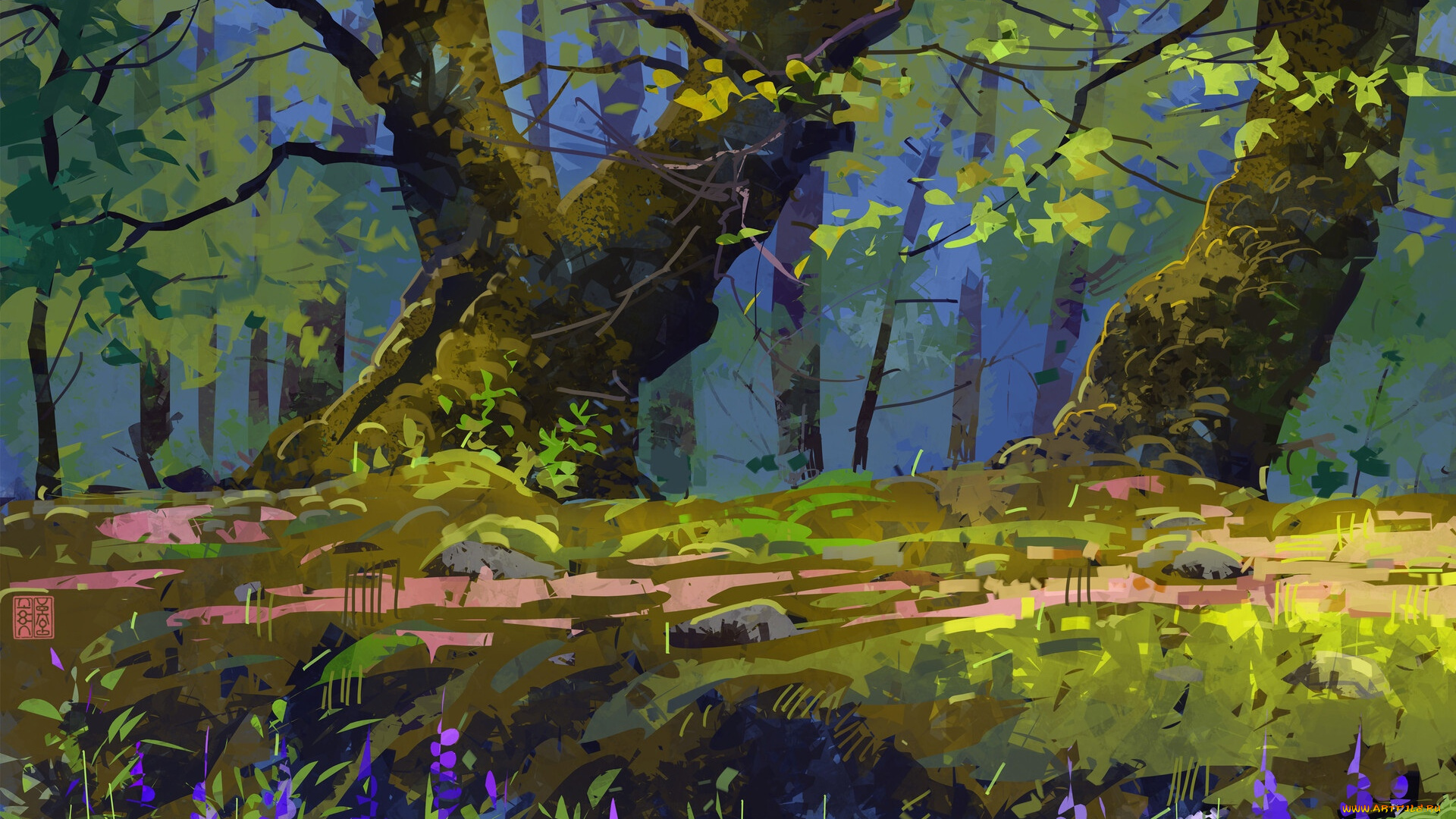 рисованное, природа, лес