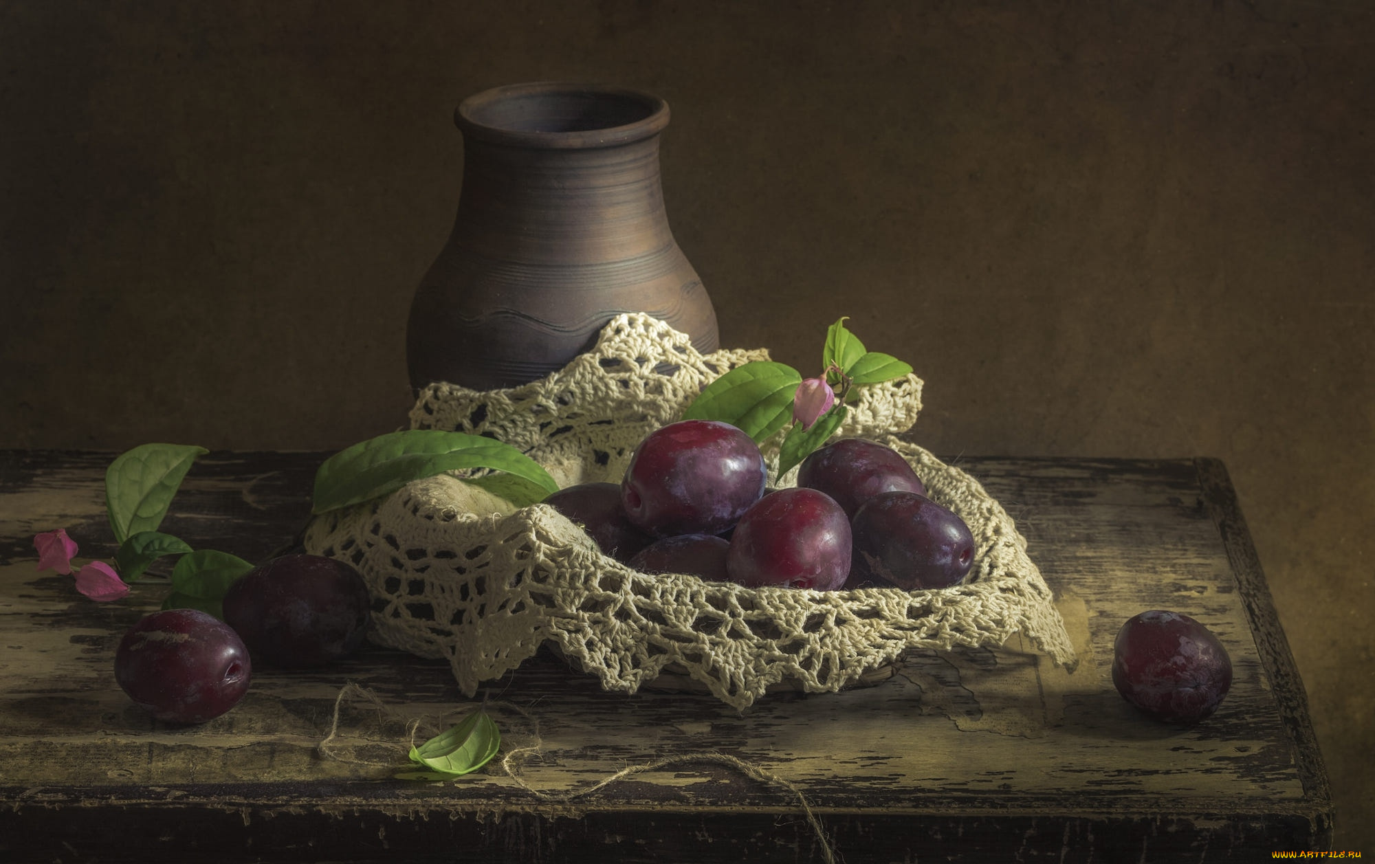 еда, персики, , сливы, , абрикосы, кувшин, сливы, ажурная, салфетка