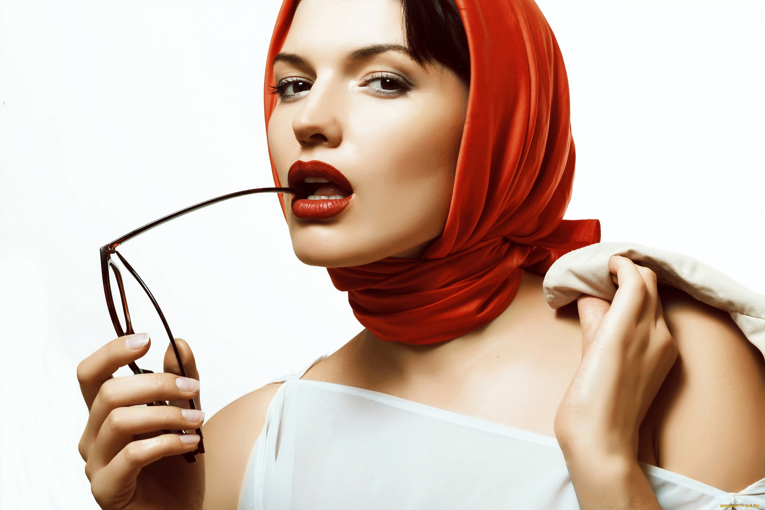 девушки, -, лица, , портреты, брюнетка, карие, глаза, платок, очки