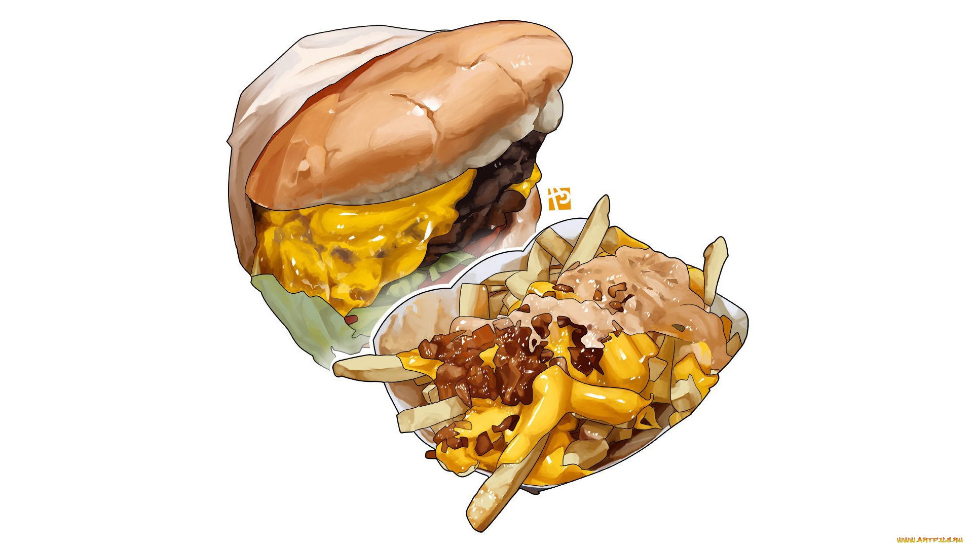 рисованное, еда, фастфуд