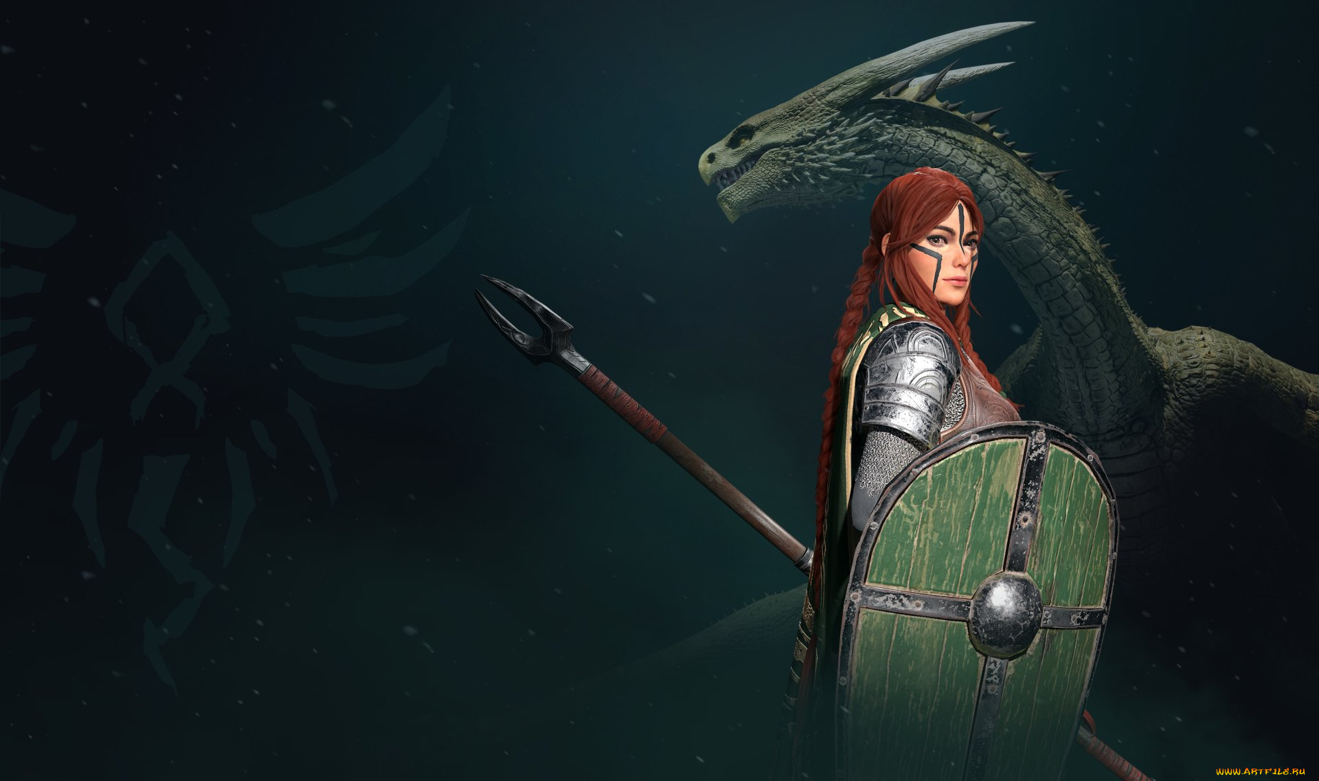 видео, игры, century, , age, of, ashes, девушка, дракон, копье, щит