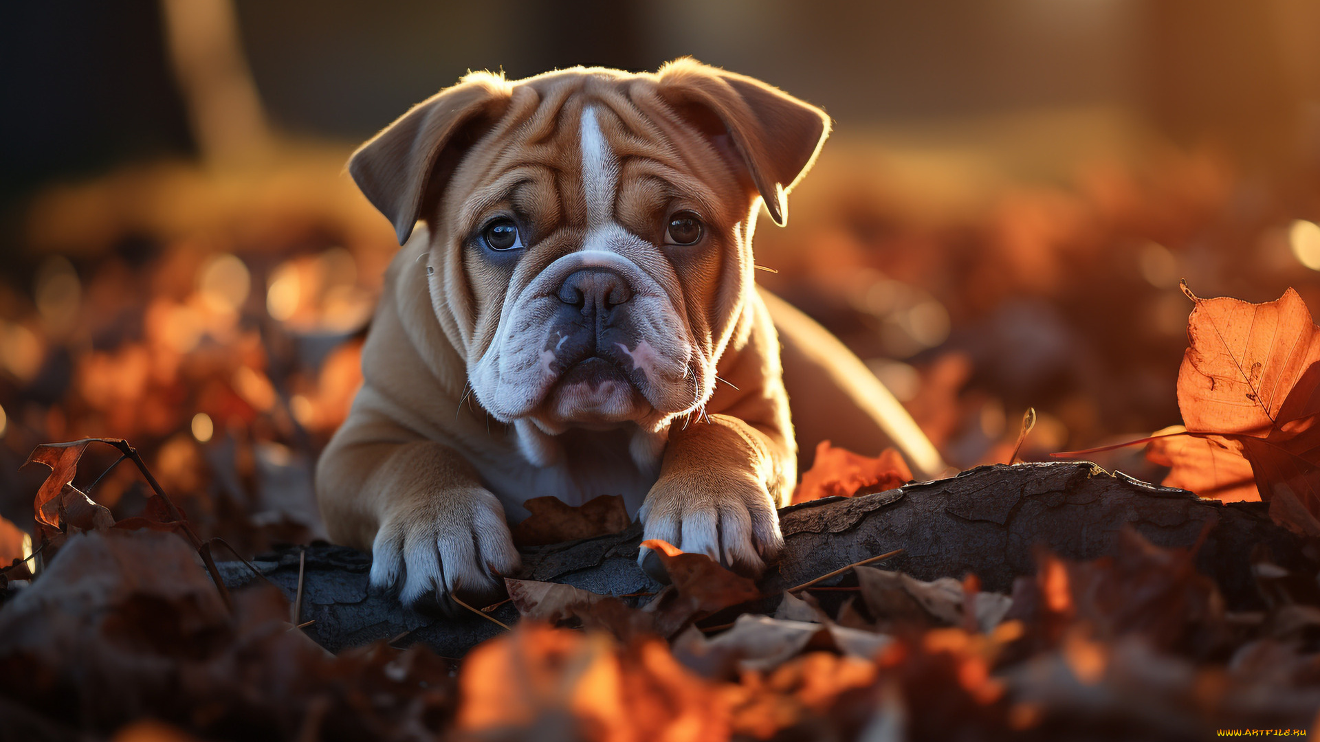 3д, графика, животные, , animals, осень, свет, природа, парк, поляна, листва, портрет, собака