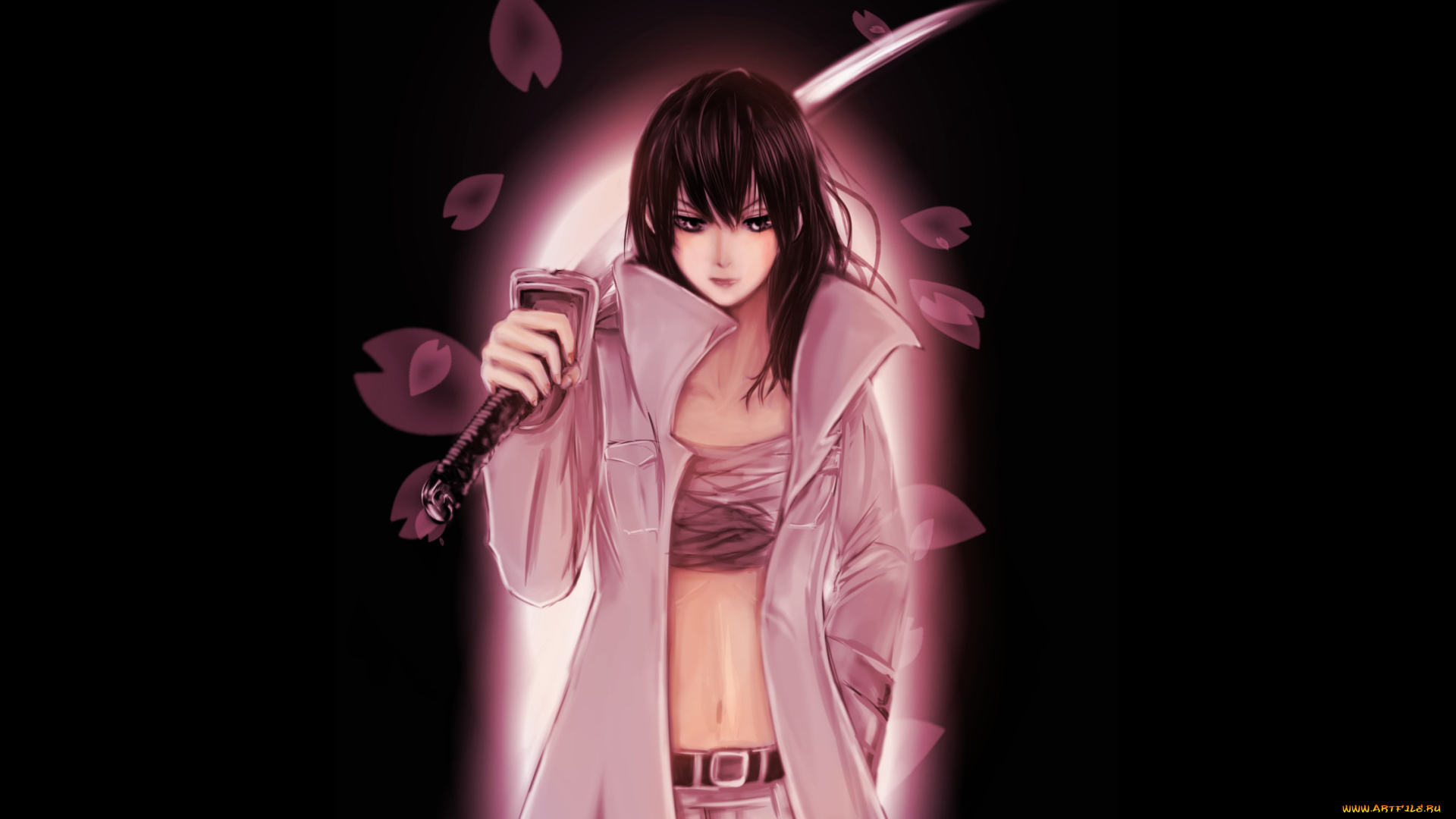 аниме, beelzebub, вельзевул, девушка, катана, лепестки