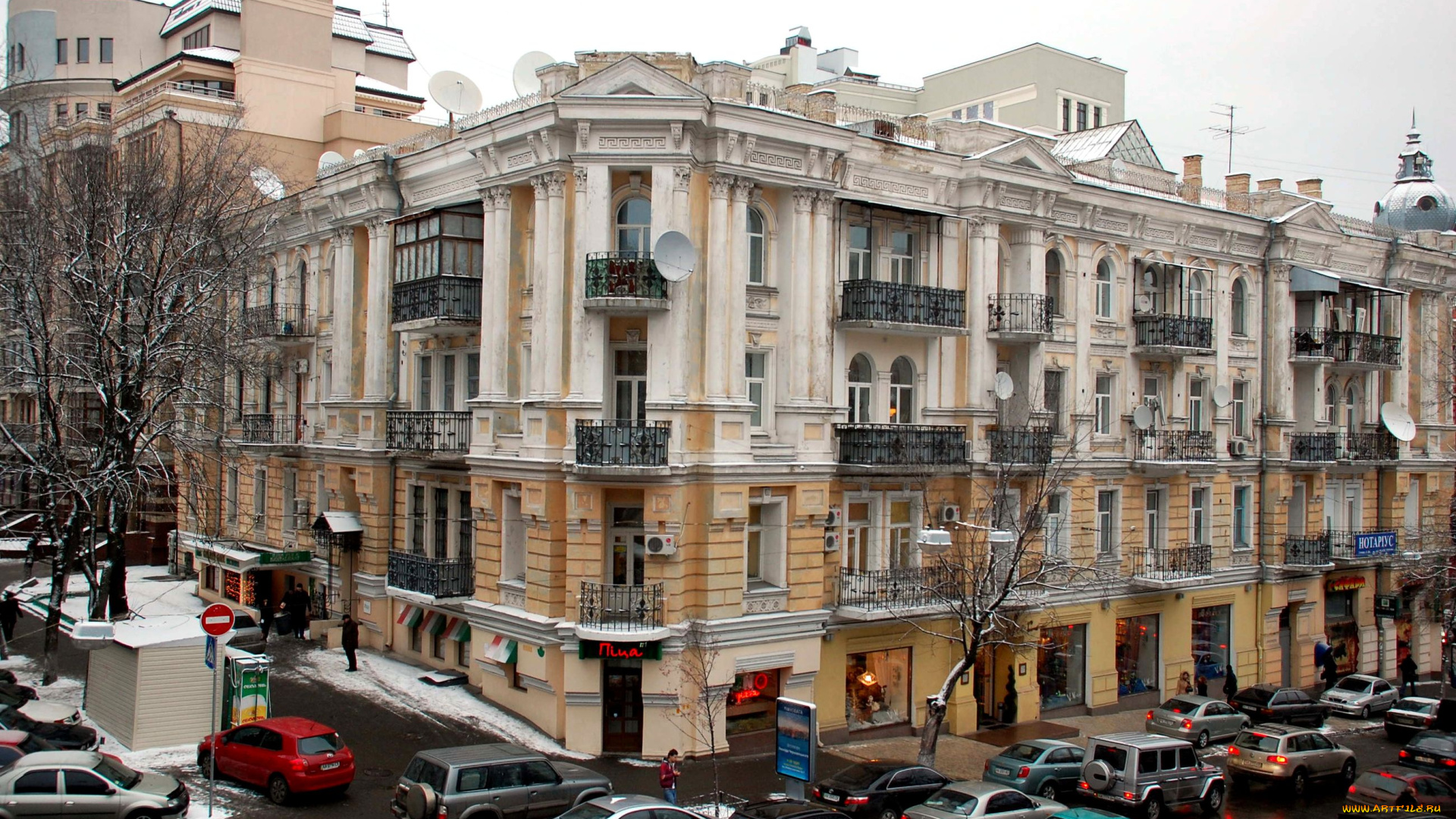 города, киев, украина, улица, движение, здание