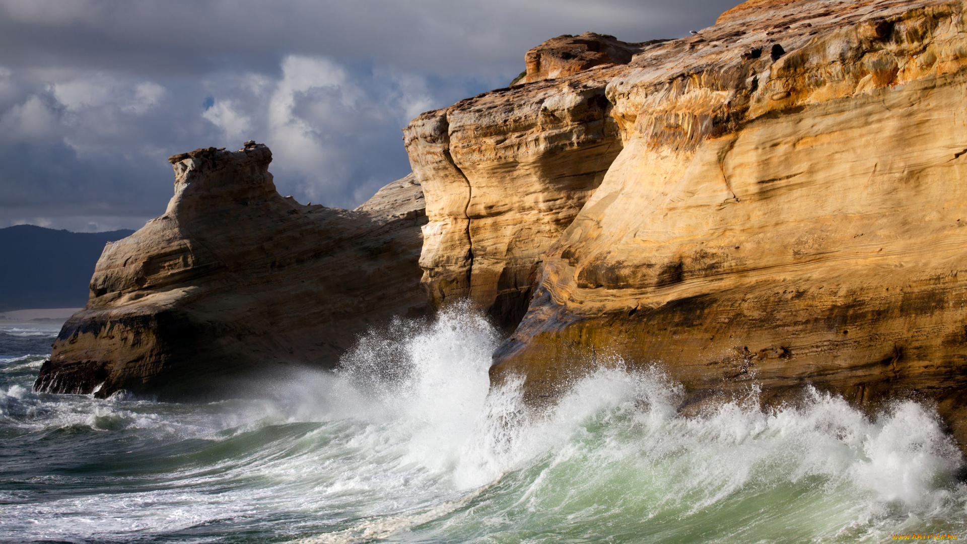 природа, побережье, прибой, утес