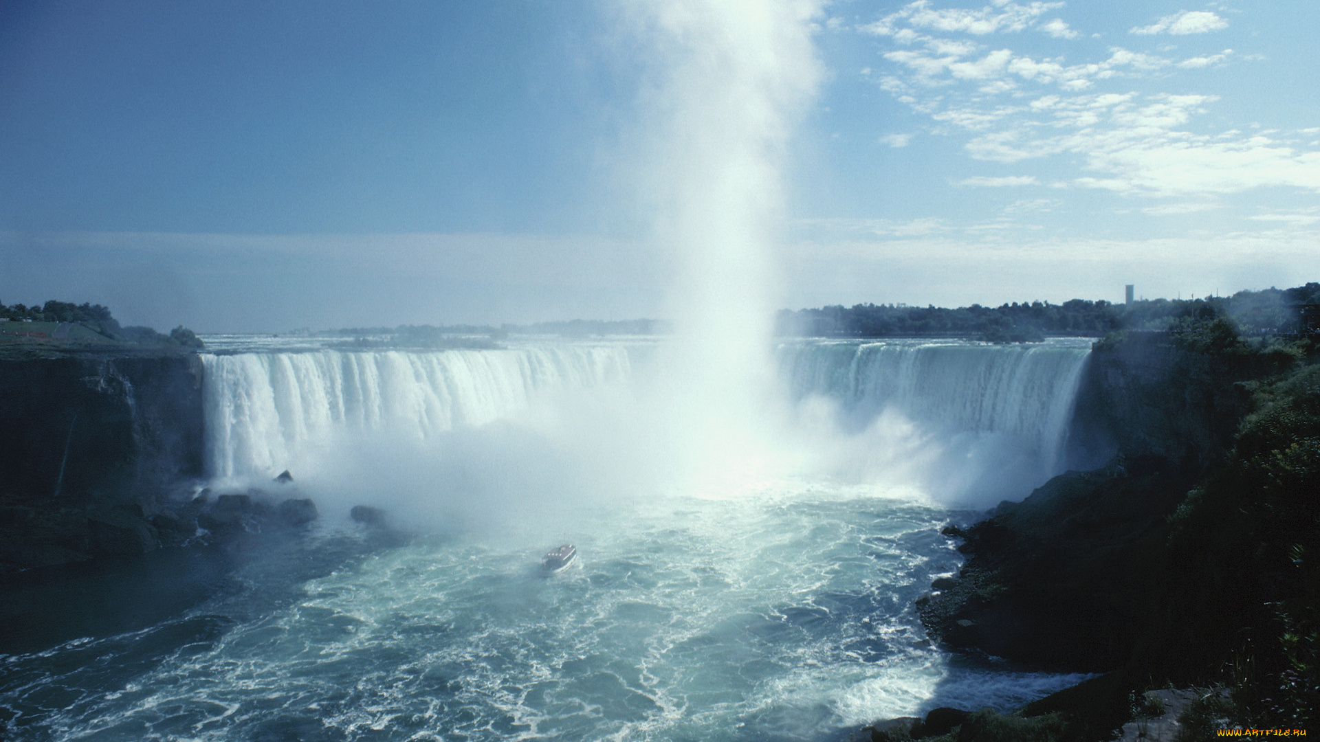 природа, водопады, потоки, корабль, брызги, вода
