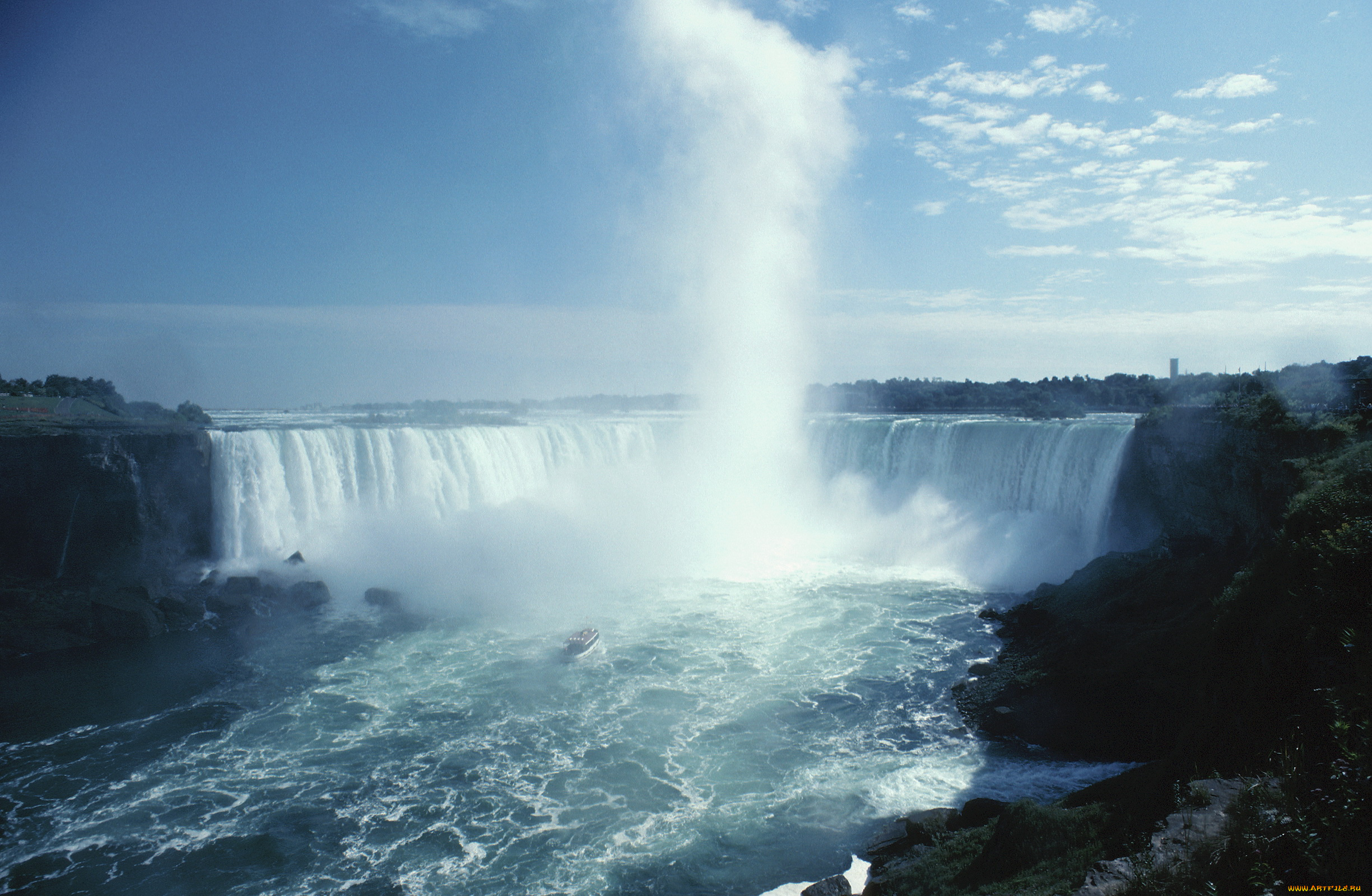 природа, водопады, потоки, корабль, брызги, вода