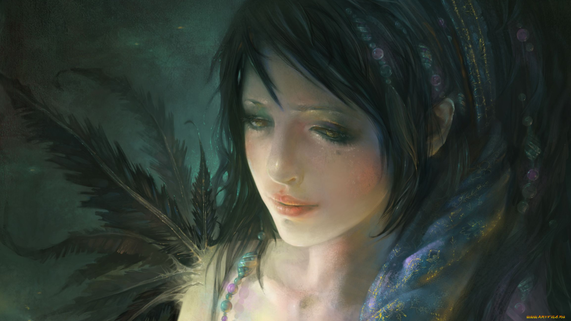 фэнтези, существа, перья, девушка