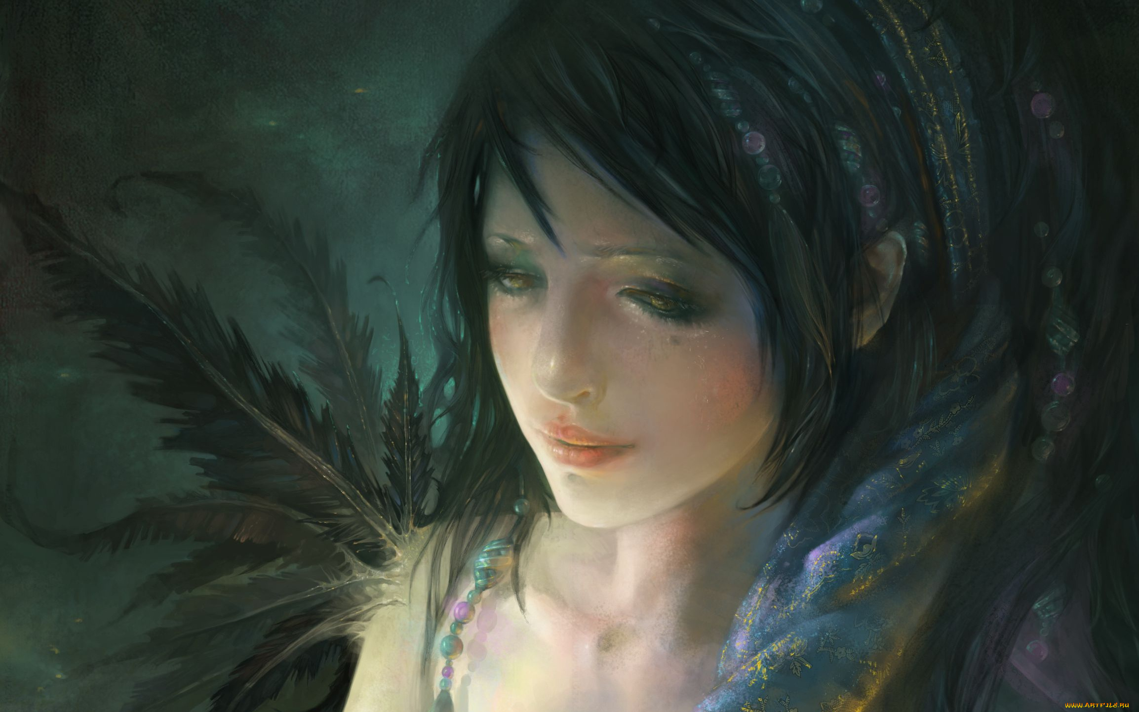 фэнтези, существа, перья, девушка